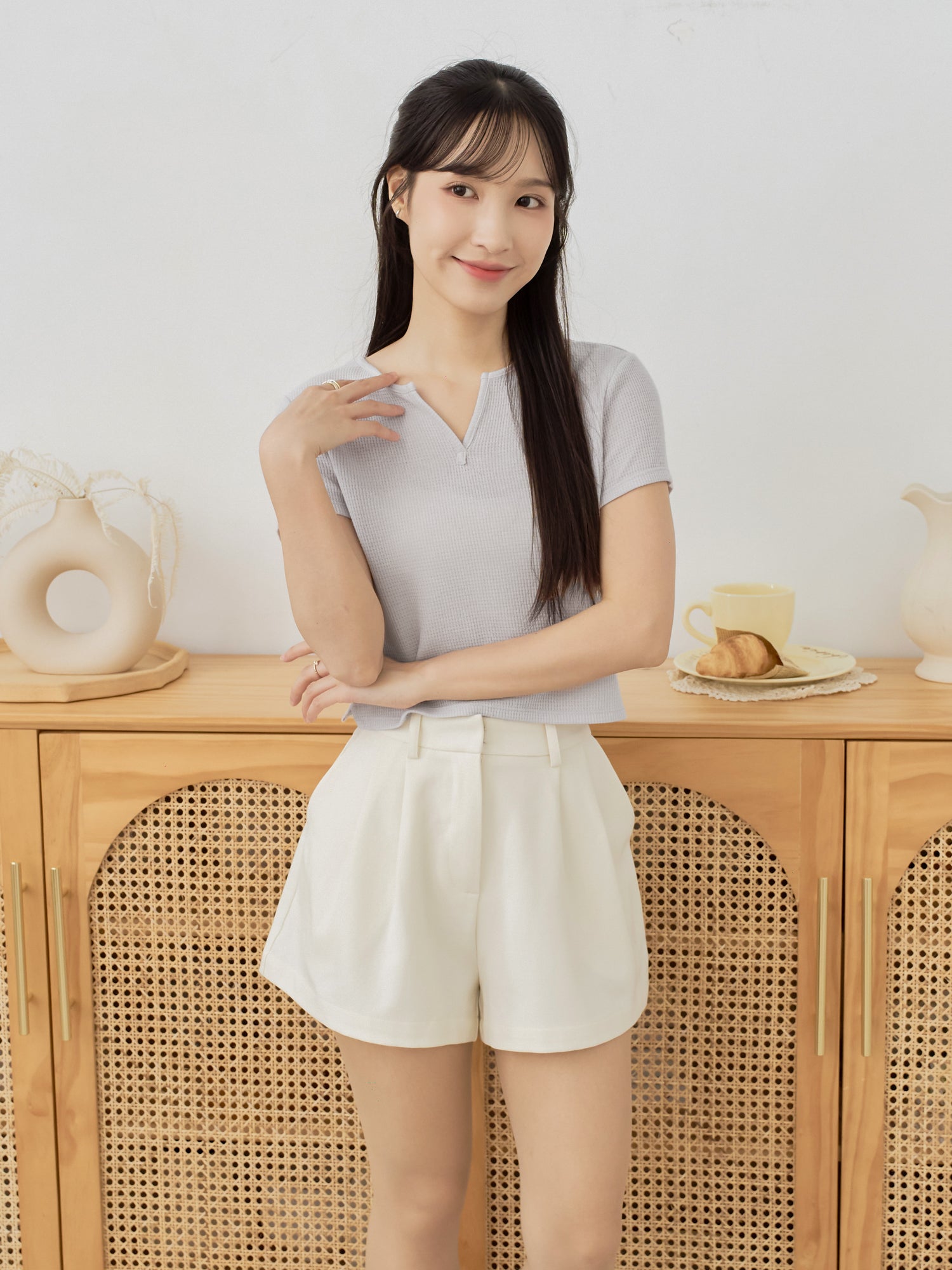 Waffle V-Neck Essential Top
