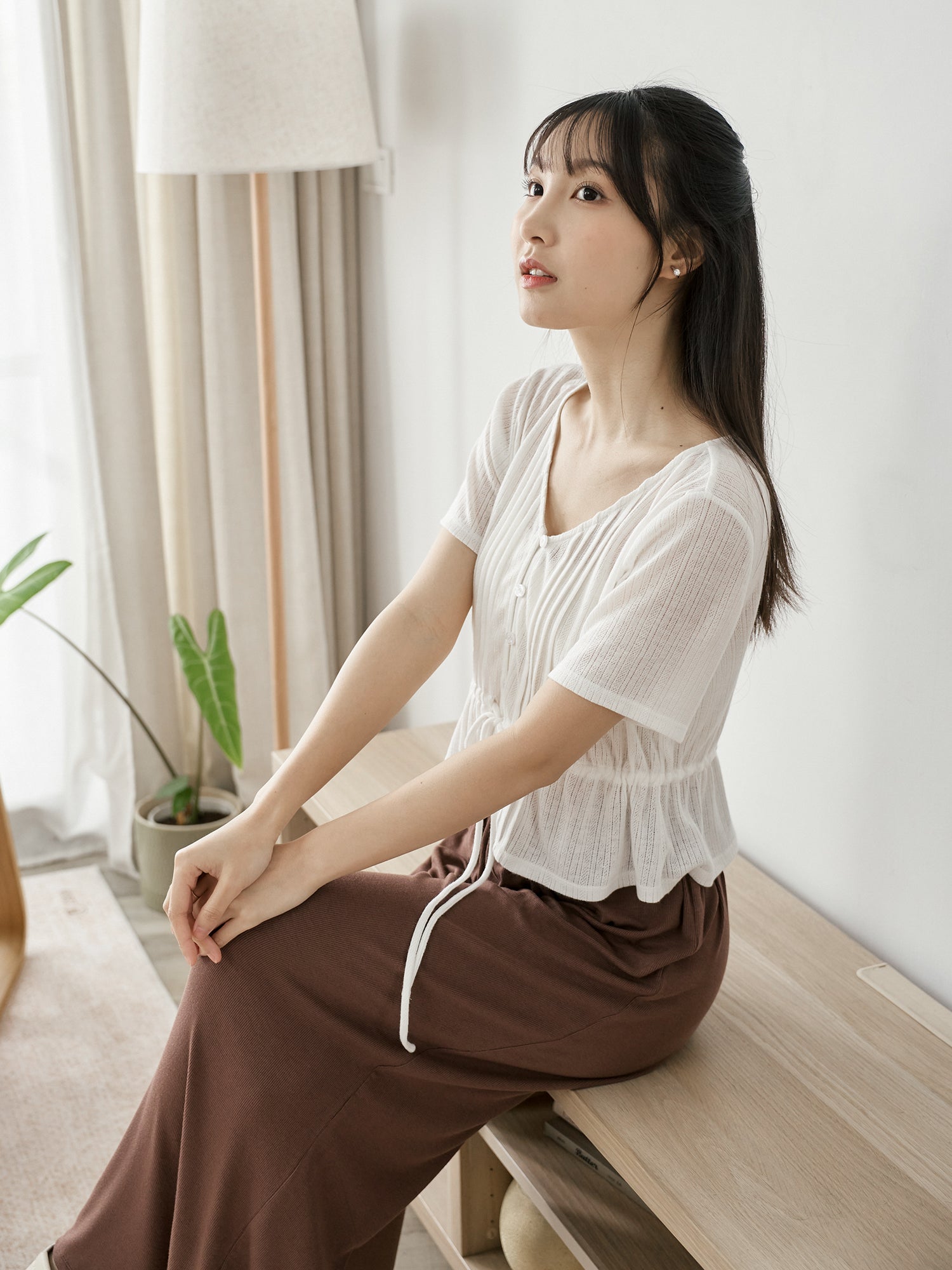 Pintuck Tie Waist Top