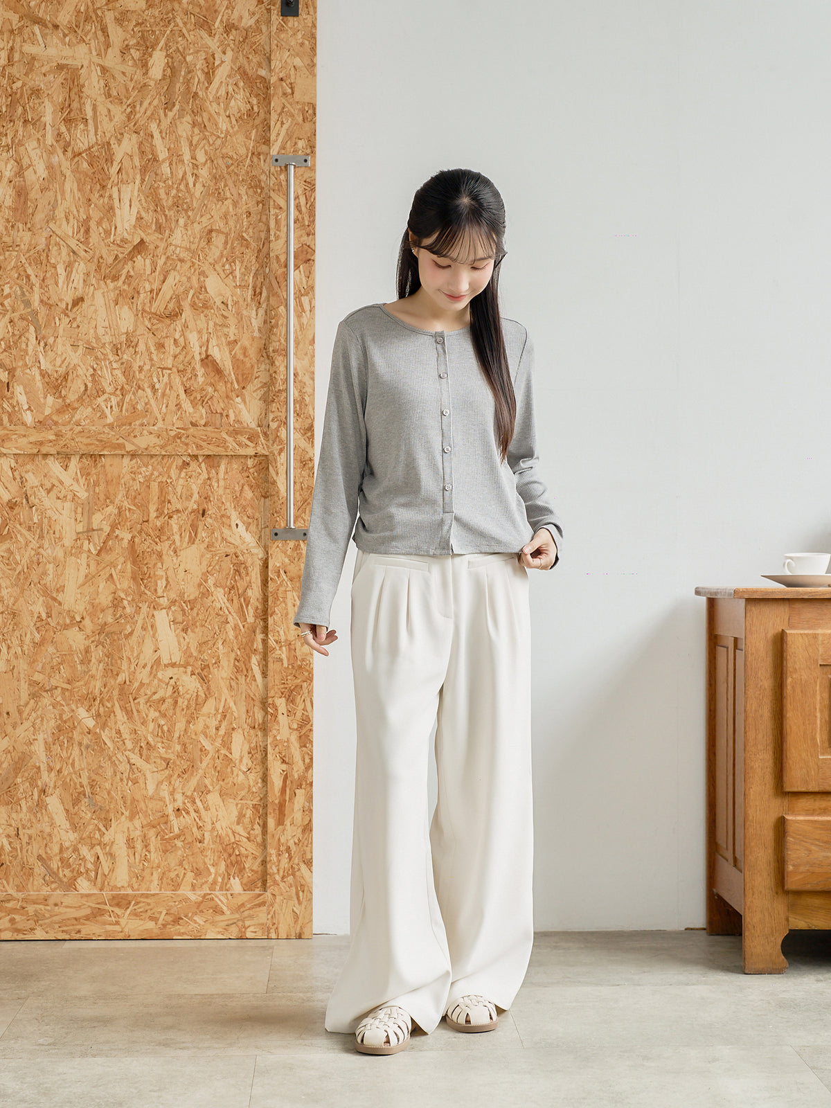Side Shirring Buttoned Top