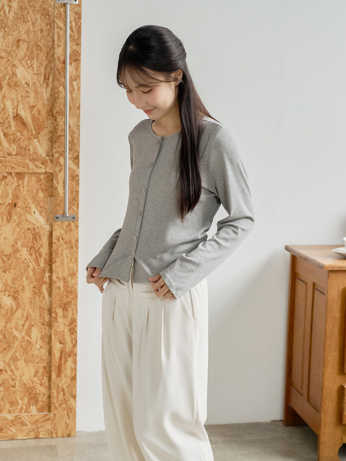Side Shirring Buttoned Top