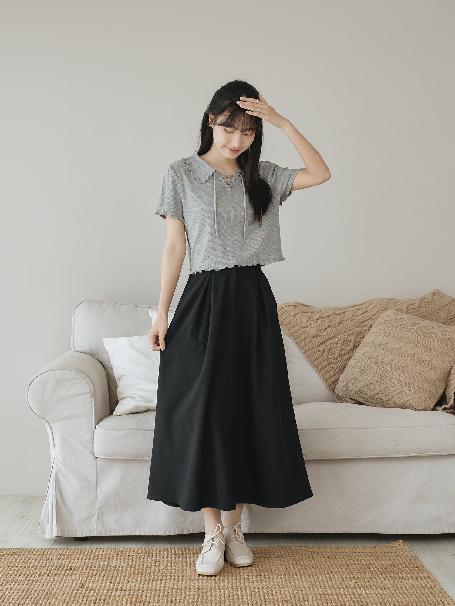 Open Collar Lace Up Top