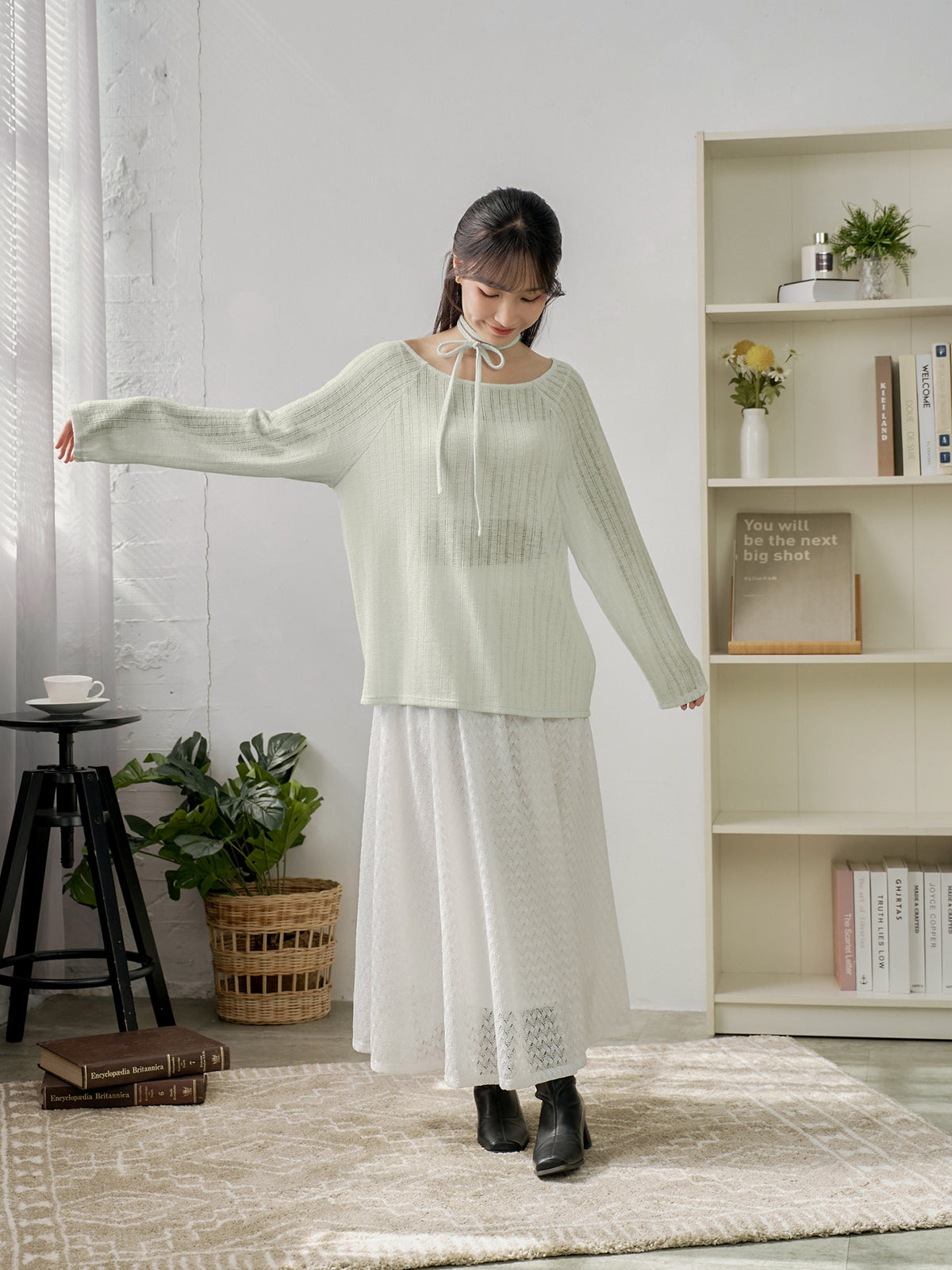 Airy Relaxed Tie-Detail Crochet Top