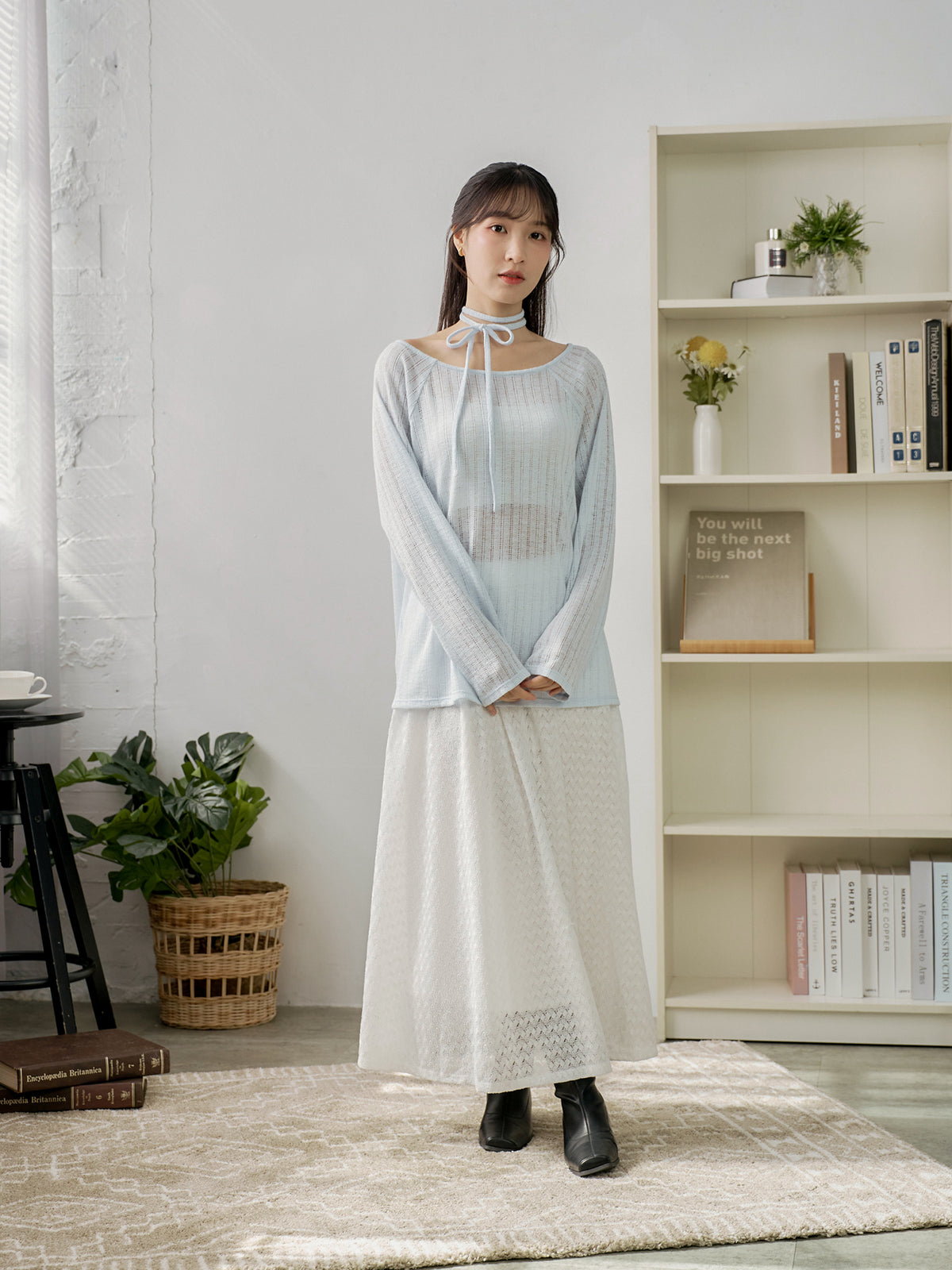Airy Relaxed Tie-Detail Crochet Top