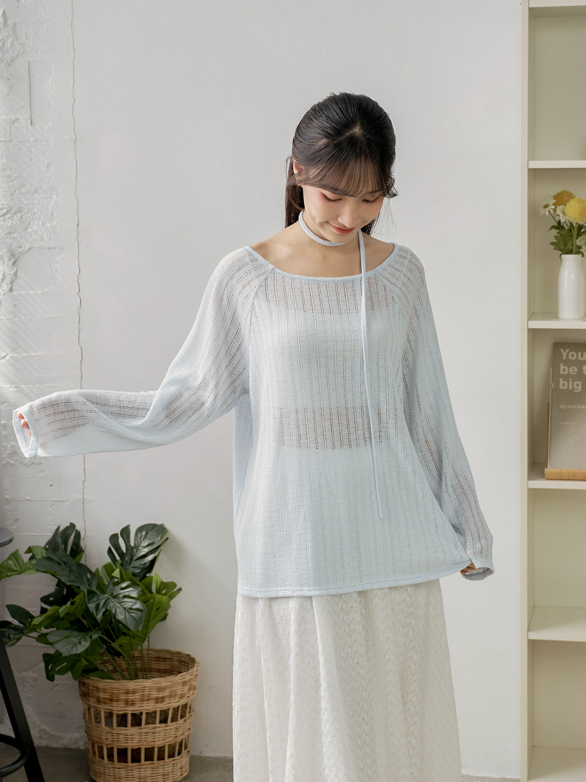 Airy Relaxed Tie-Detail Crochet Top