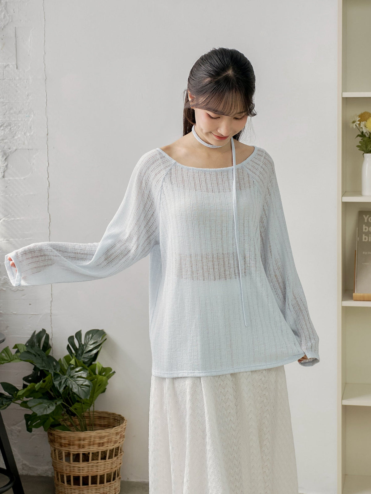 Airy Relaxed Tie-Detail Crochet Top