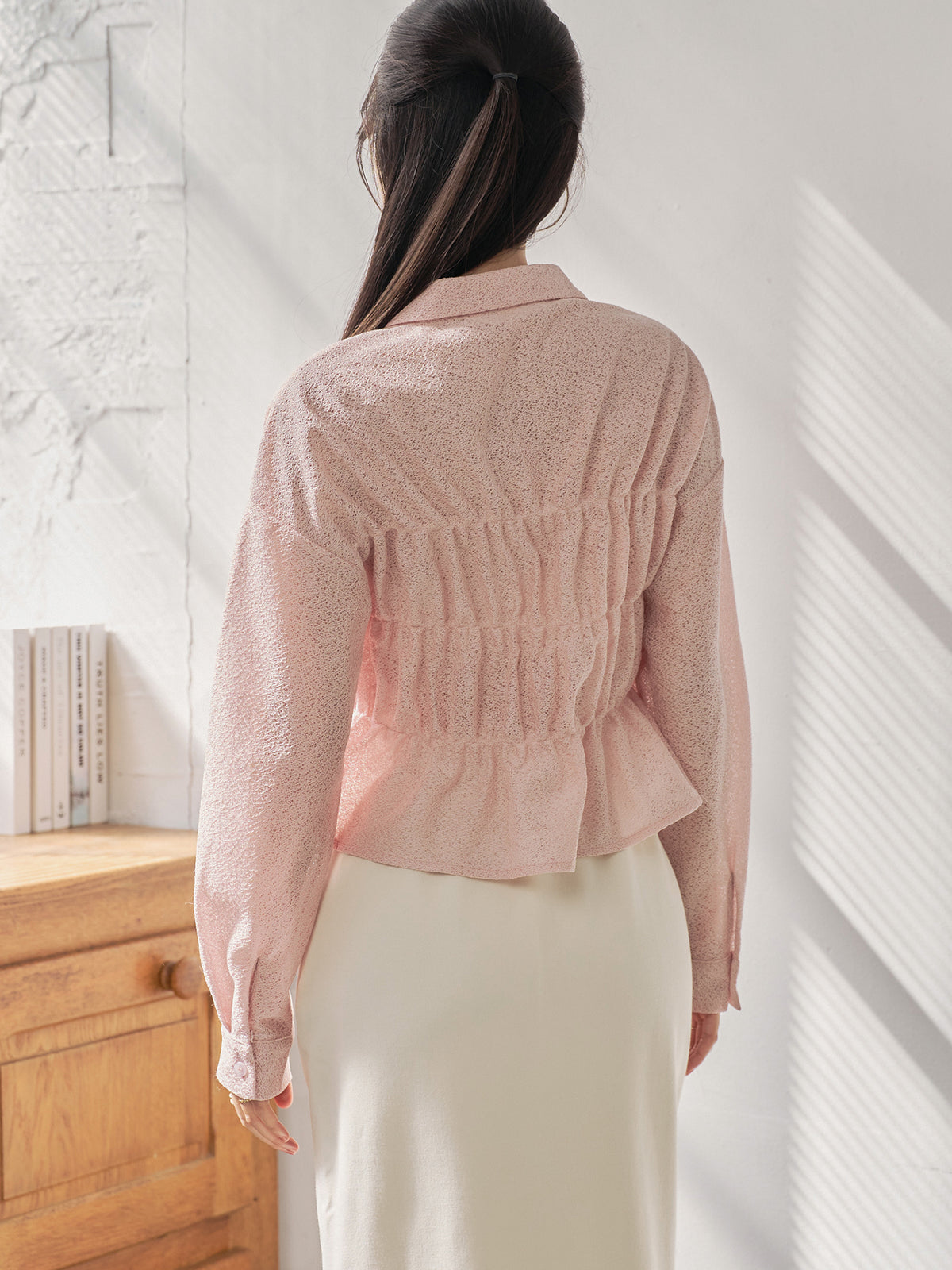 Wavy Hem Shirred Shirt