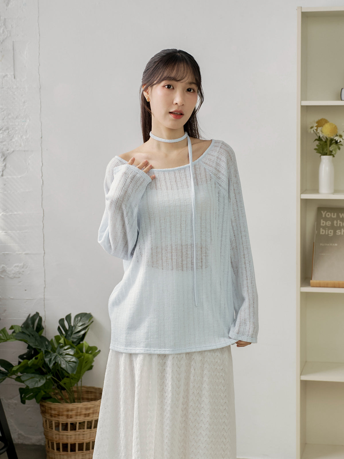 Airy Relaxed Tie-Detail Crochet Top