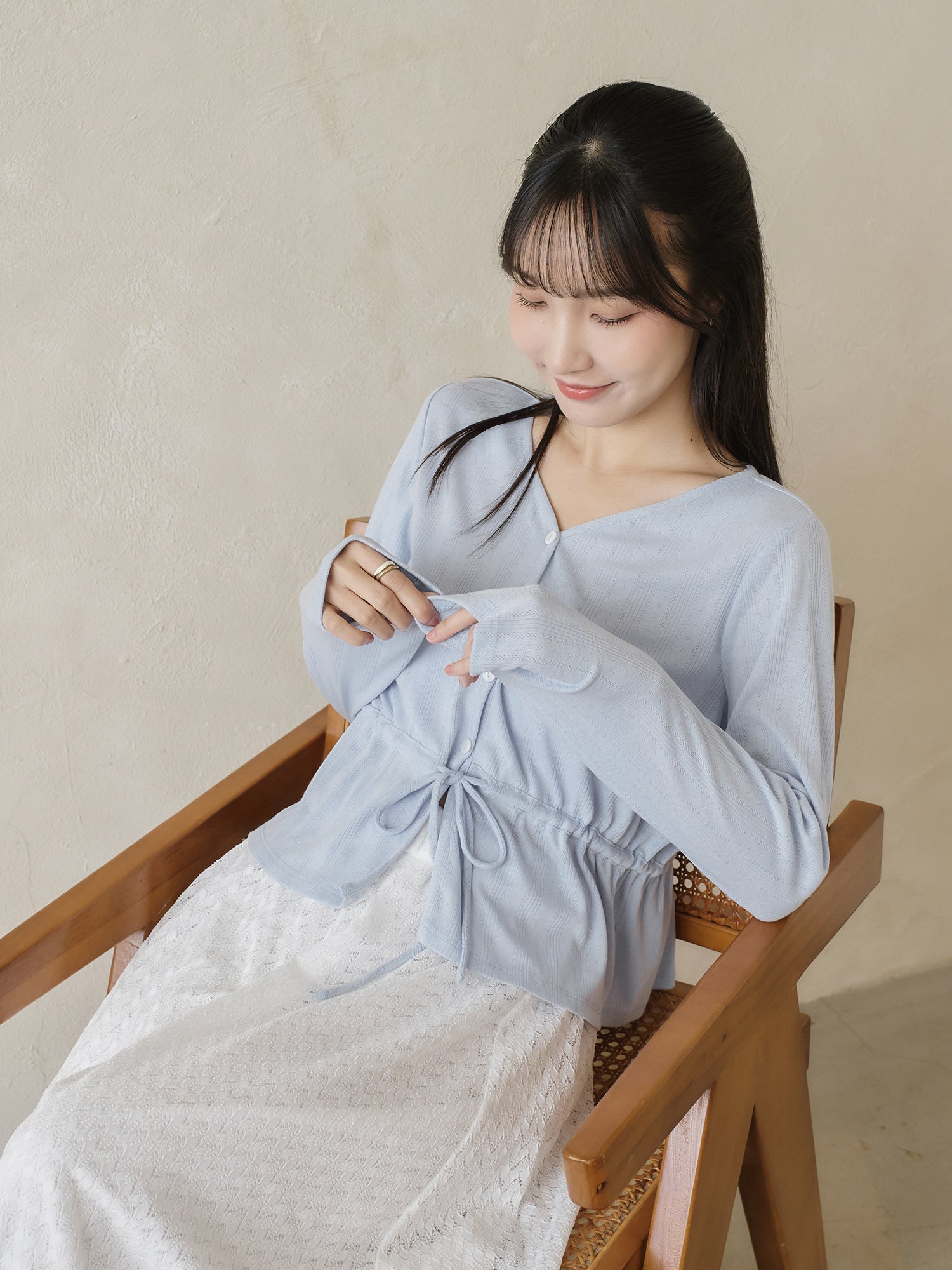 Pointelle Tie Waist Knit Top