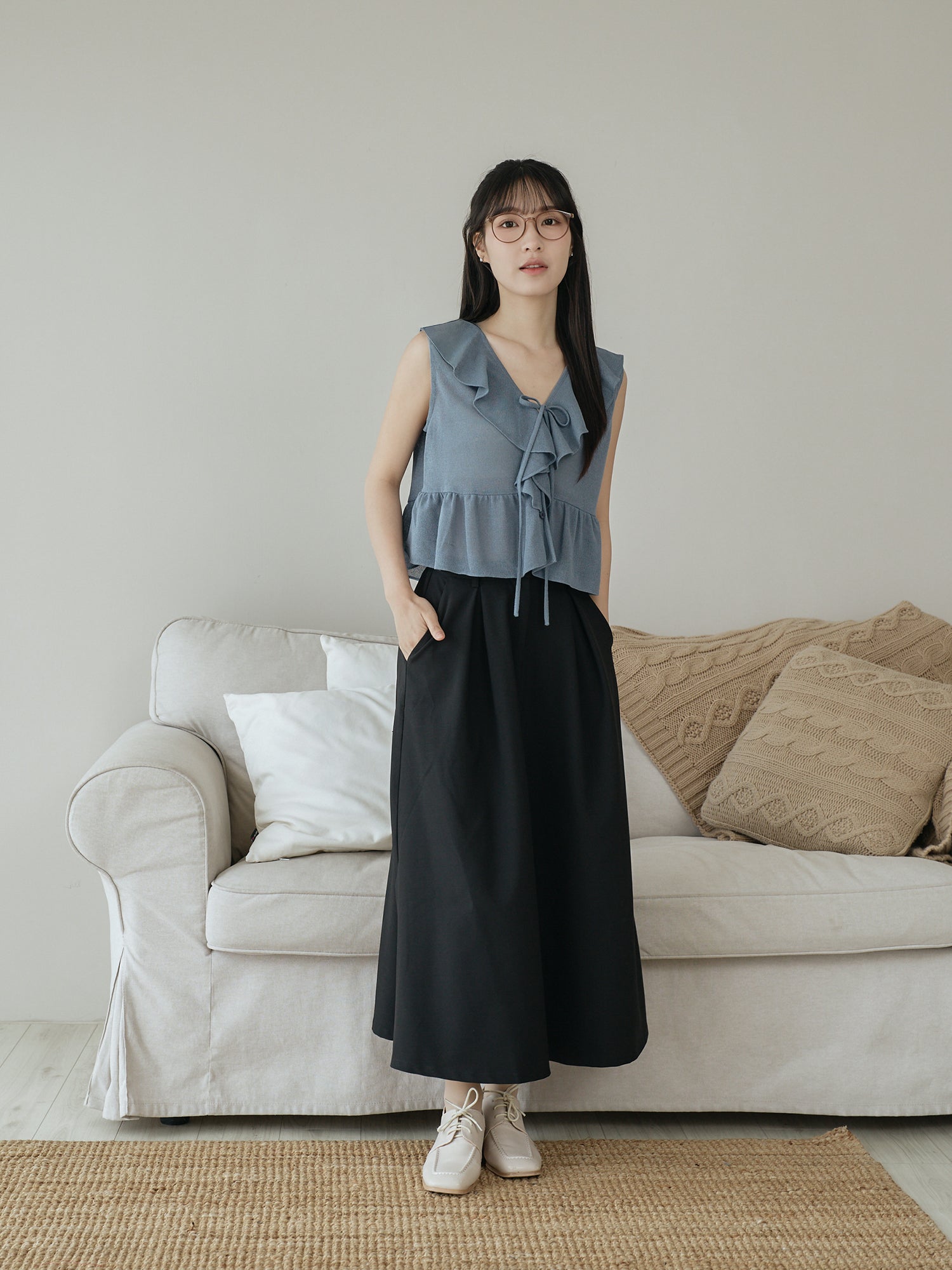 Ruffle Tie Detail Sleeveless Top