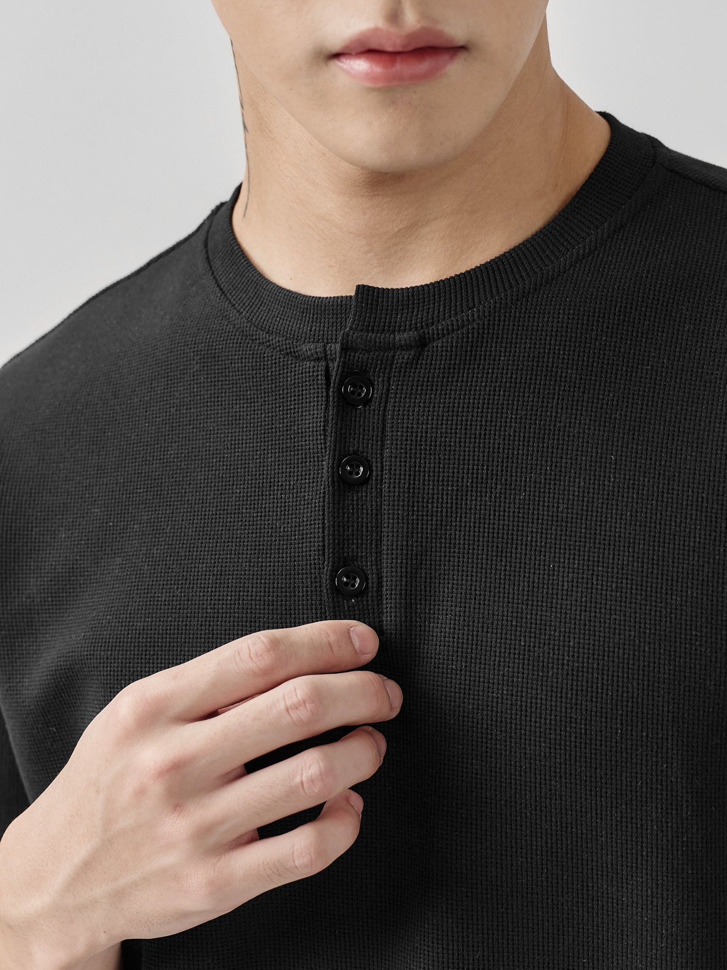 Waffle Henley Neck Top