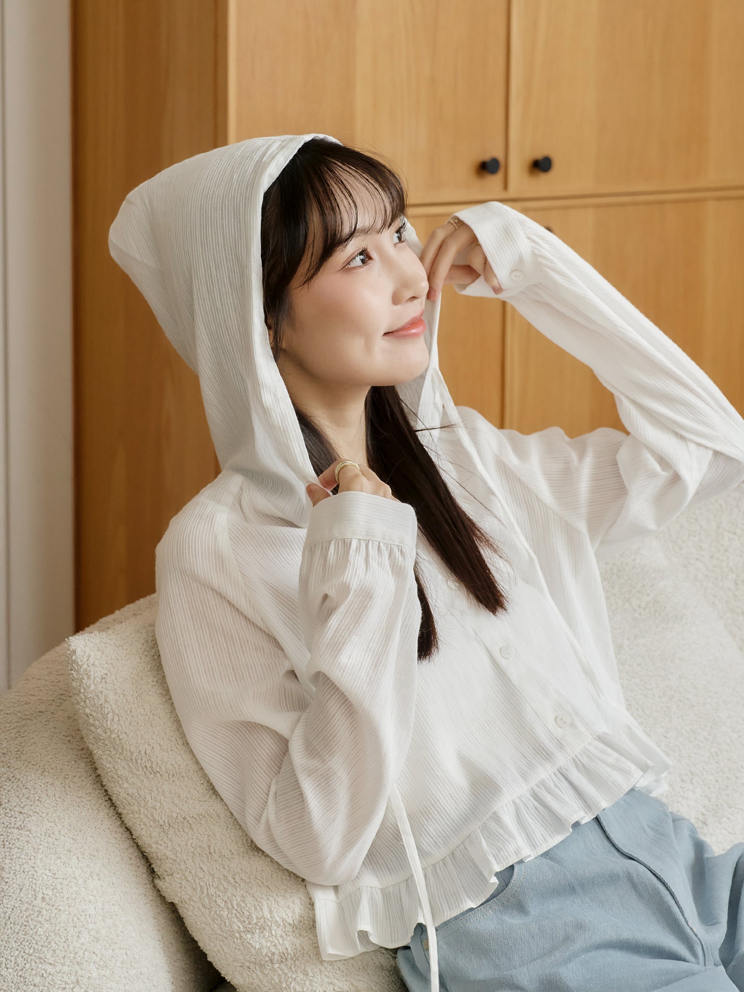 Casual Hooded Button Up Blouse