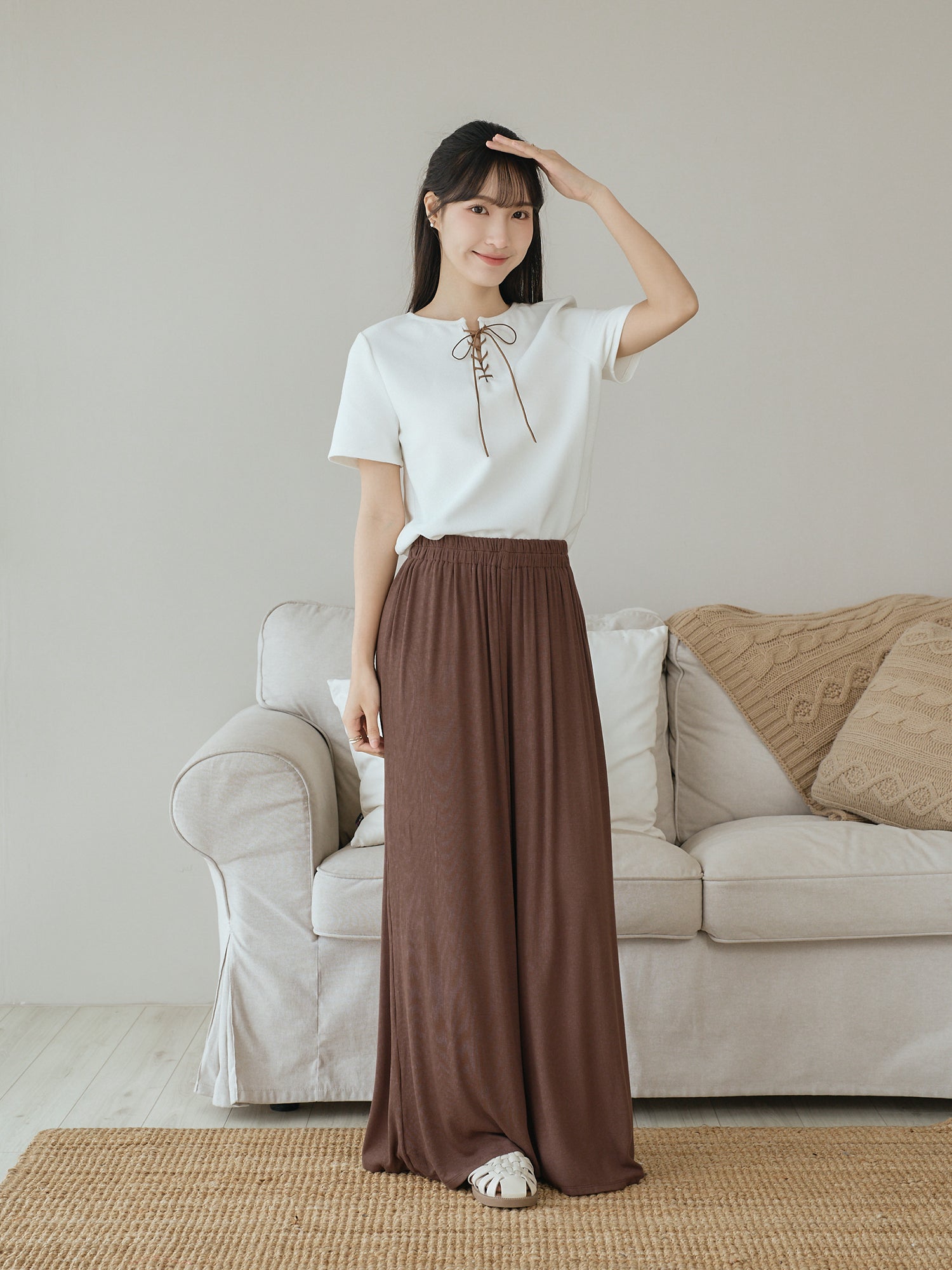 Suede Lace Up Waffle Top