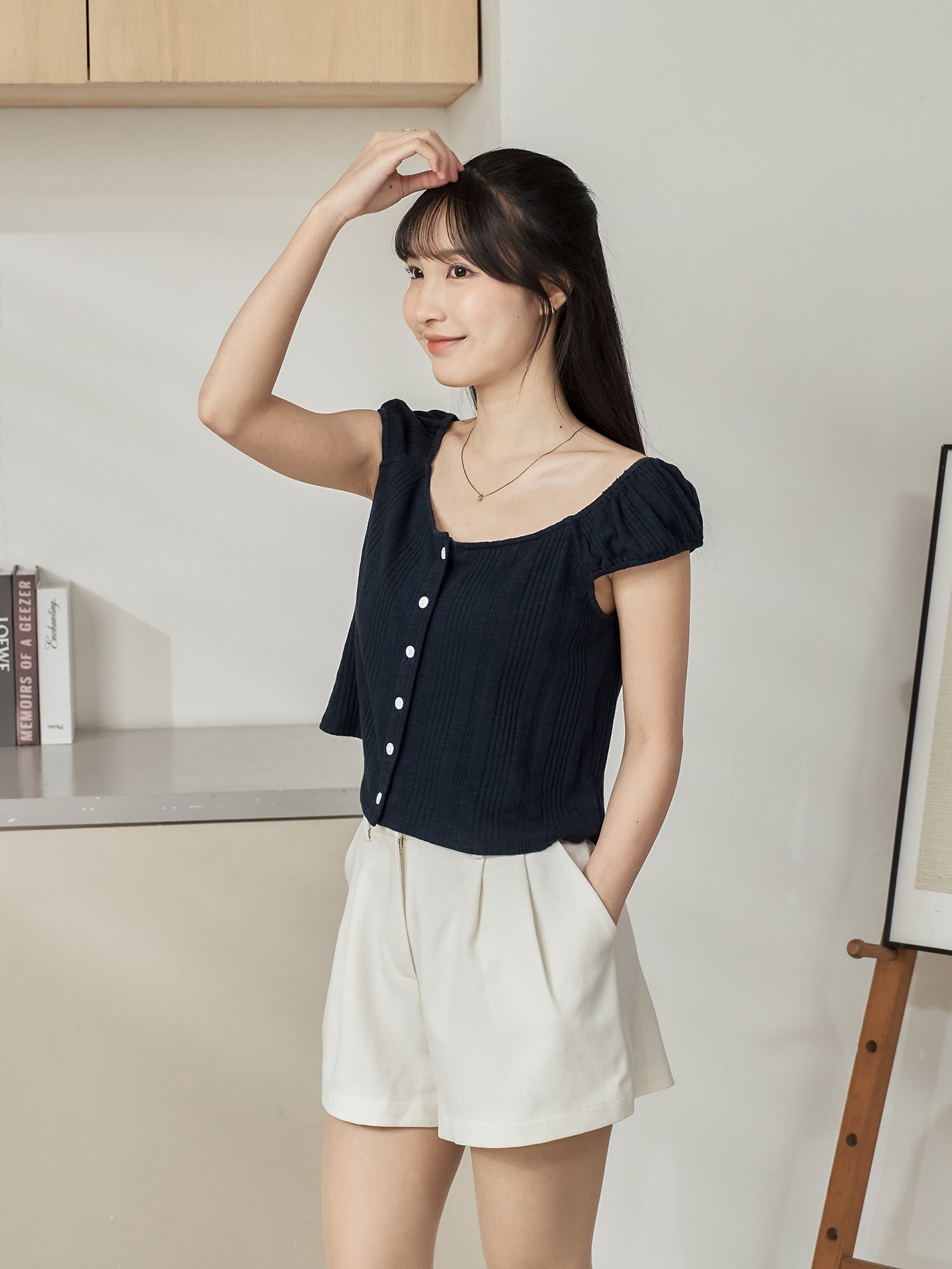 Knit-Blend Cap Sleeve Top