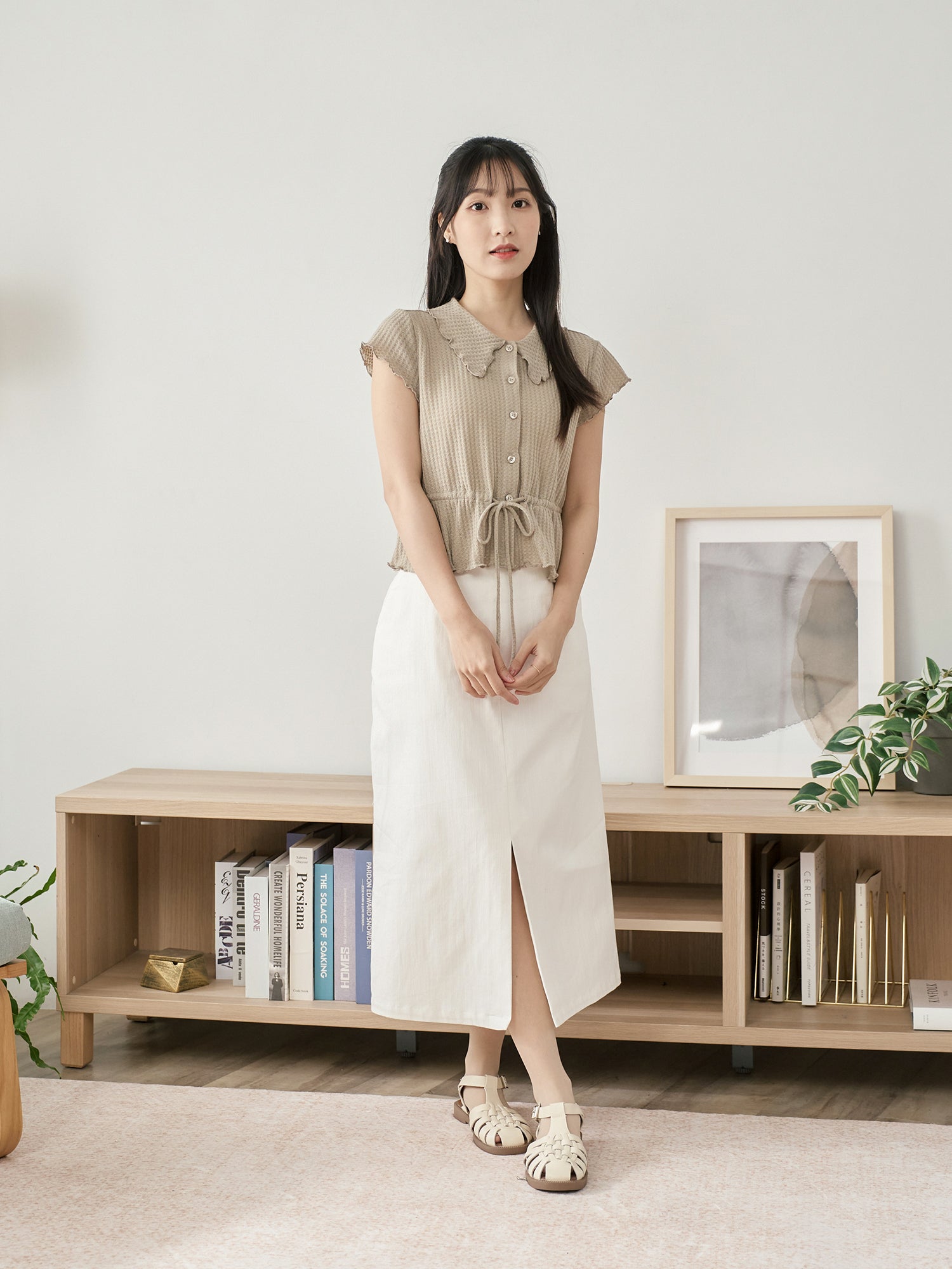 Tie Waist Waffle Top