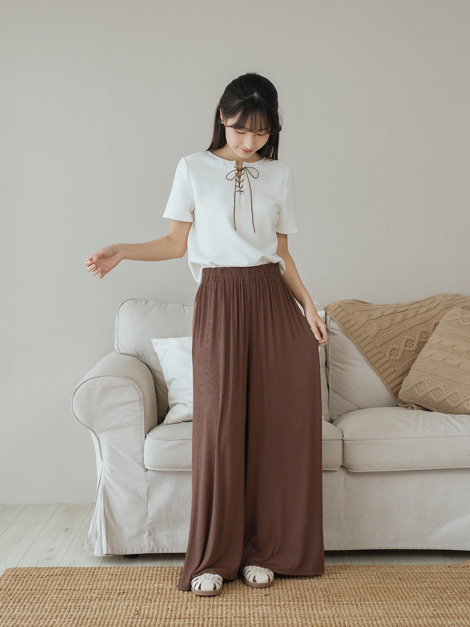 Suede Lace Up Waffle Top