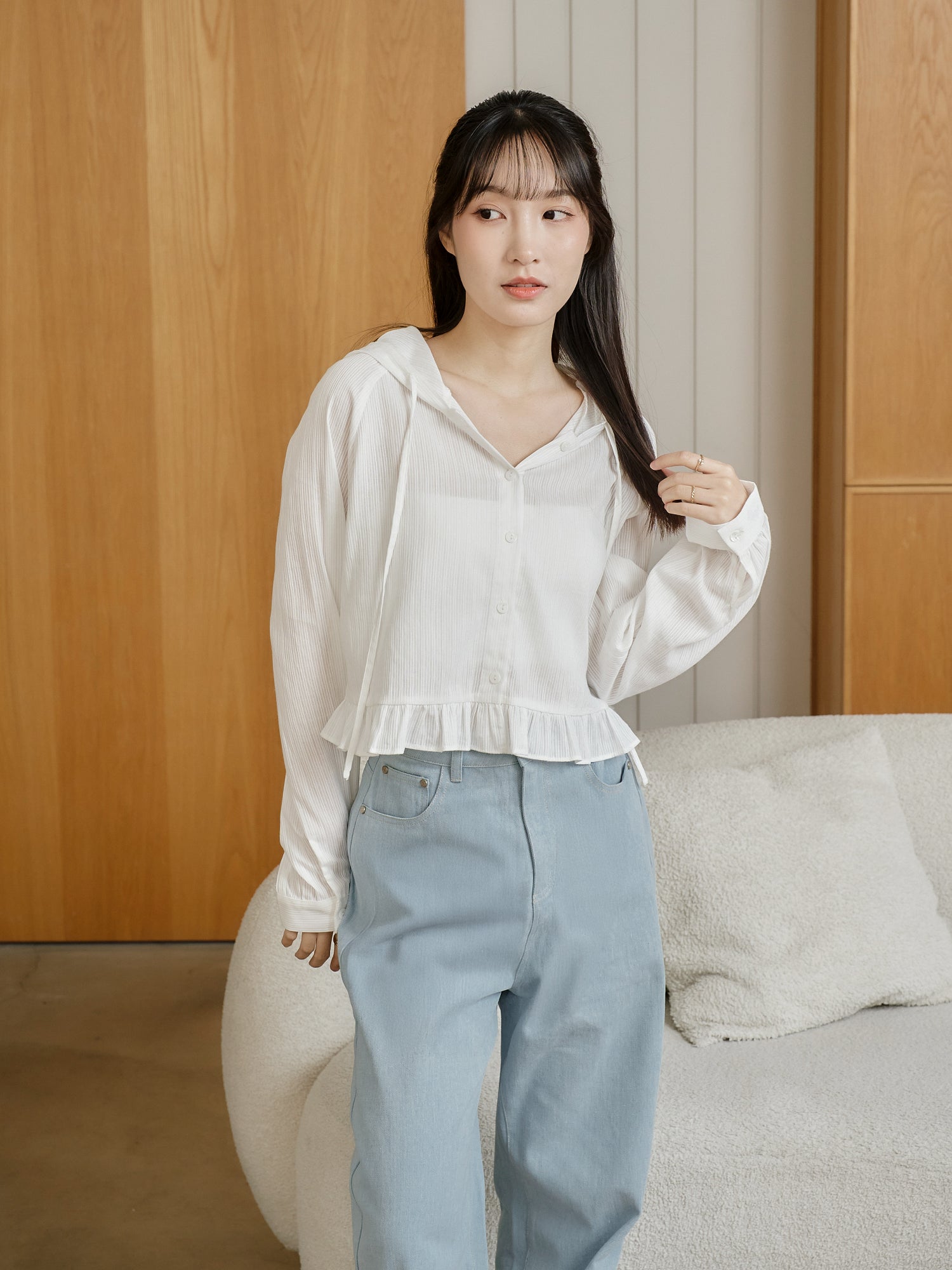 Casual Hooded Button Up Blouse