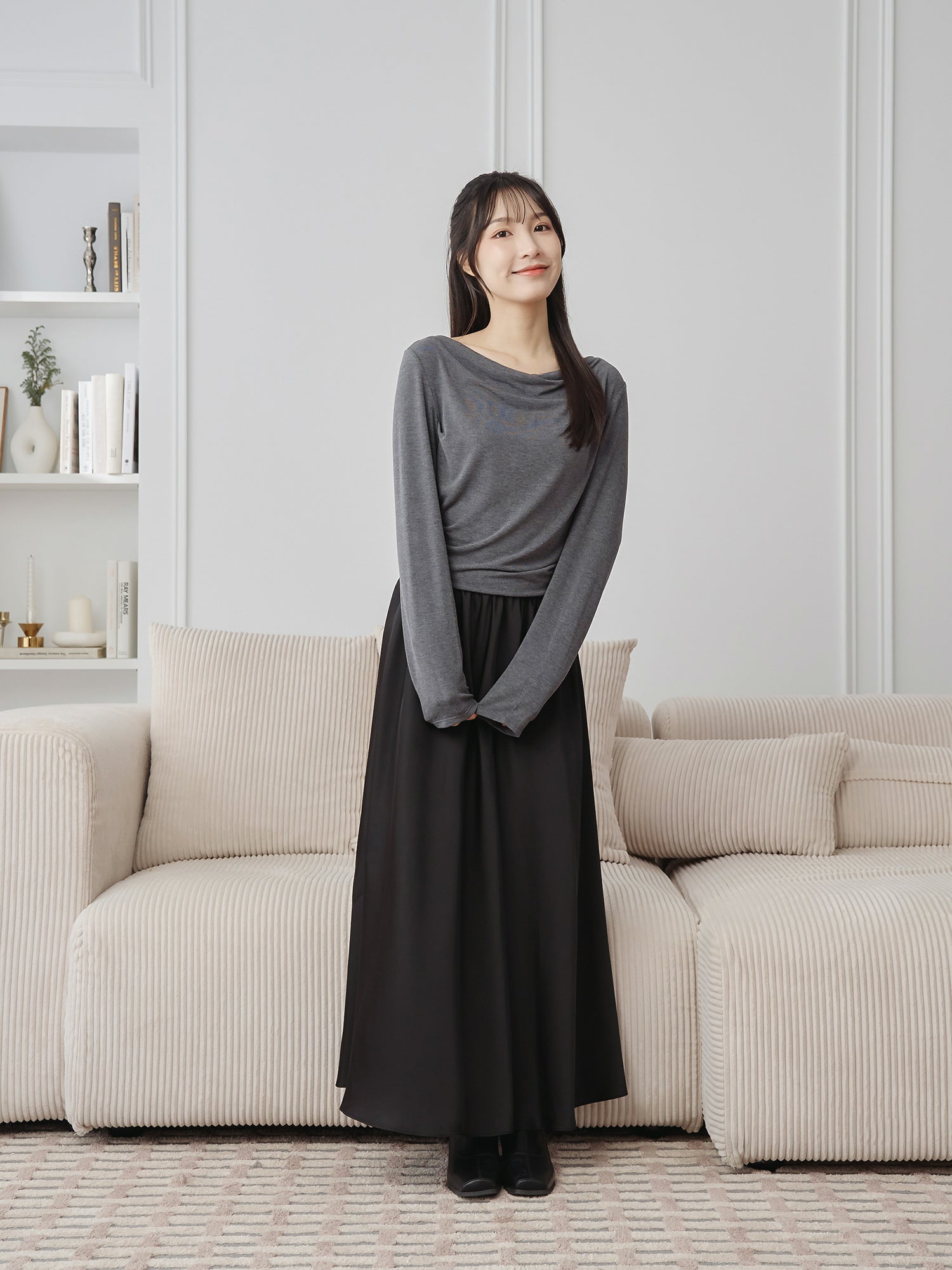 Cowl Neck Top With Scarf