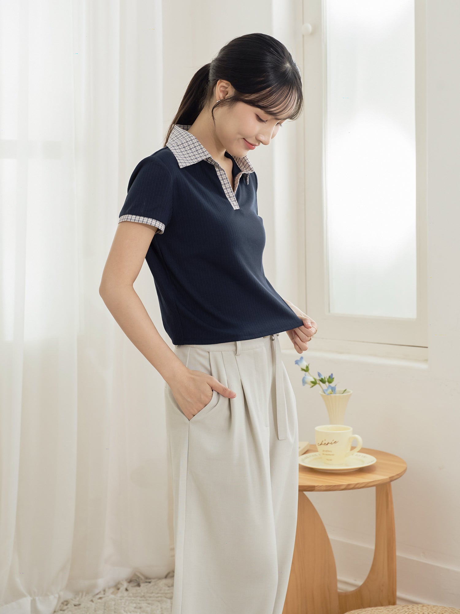 Plaid Collared Premium Top