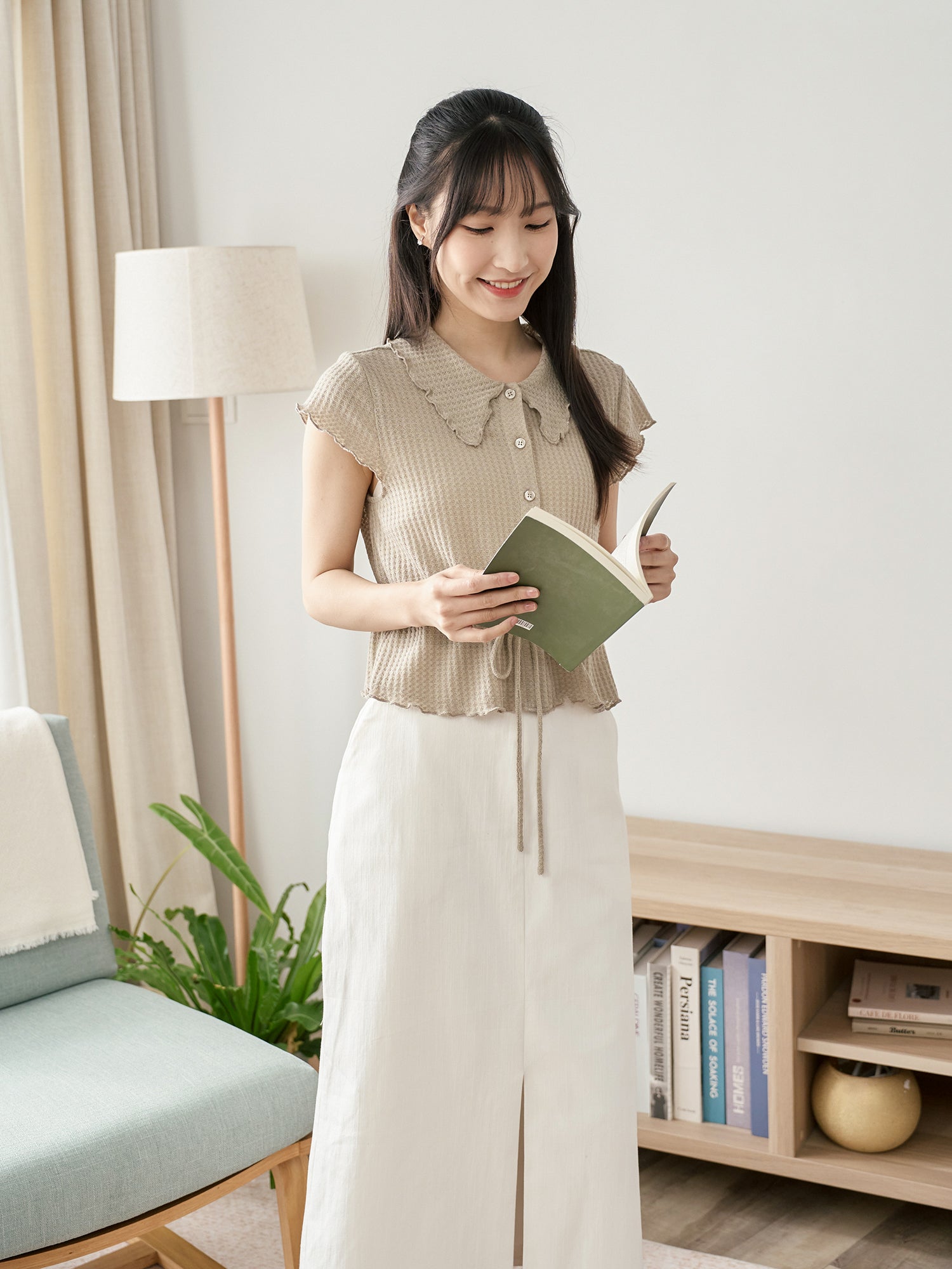 Tie Waist Waffle Top