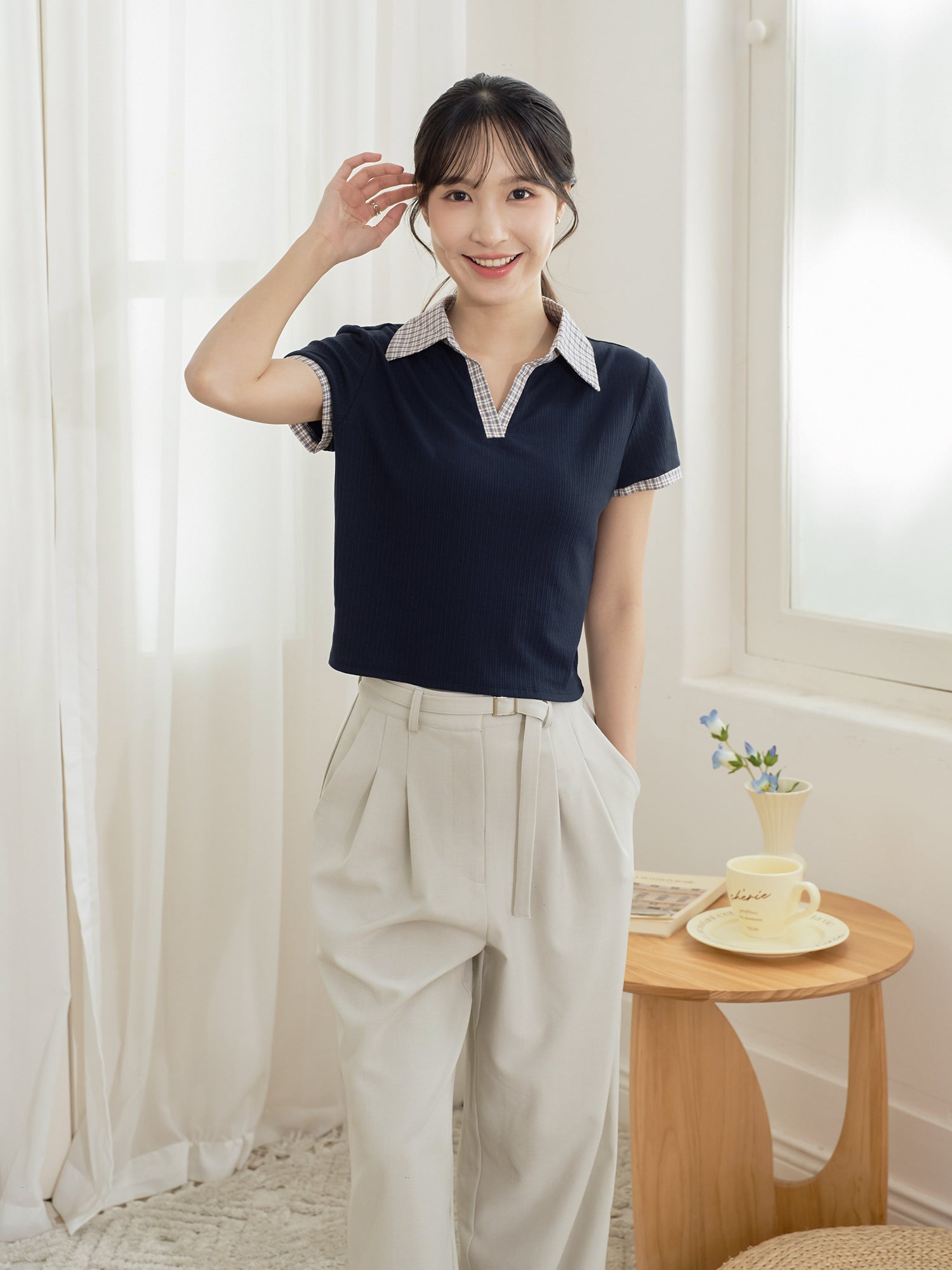Plaid Collared Premium Top