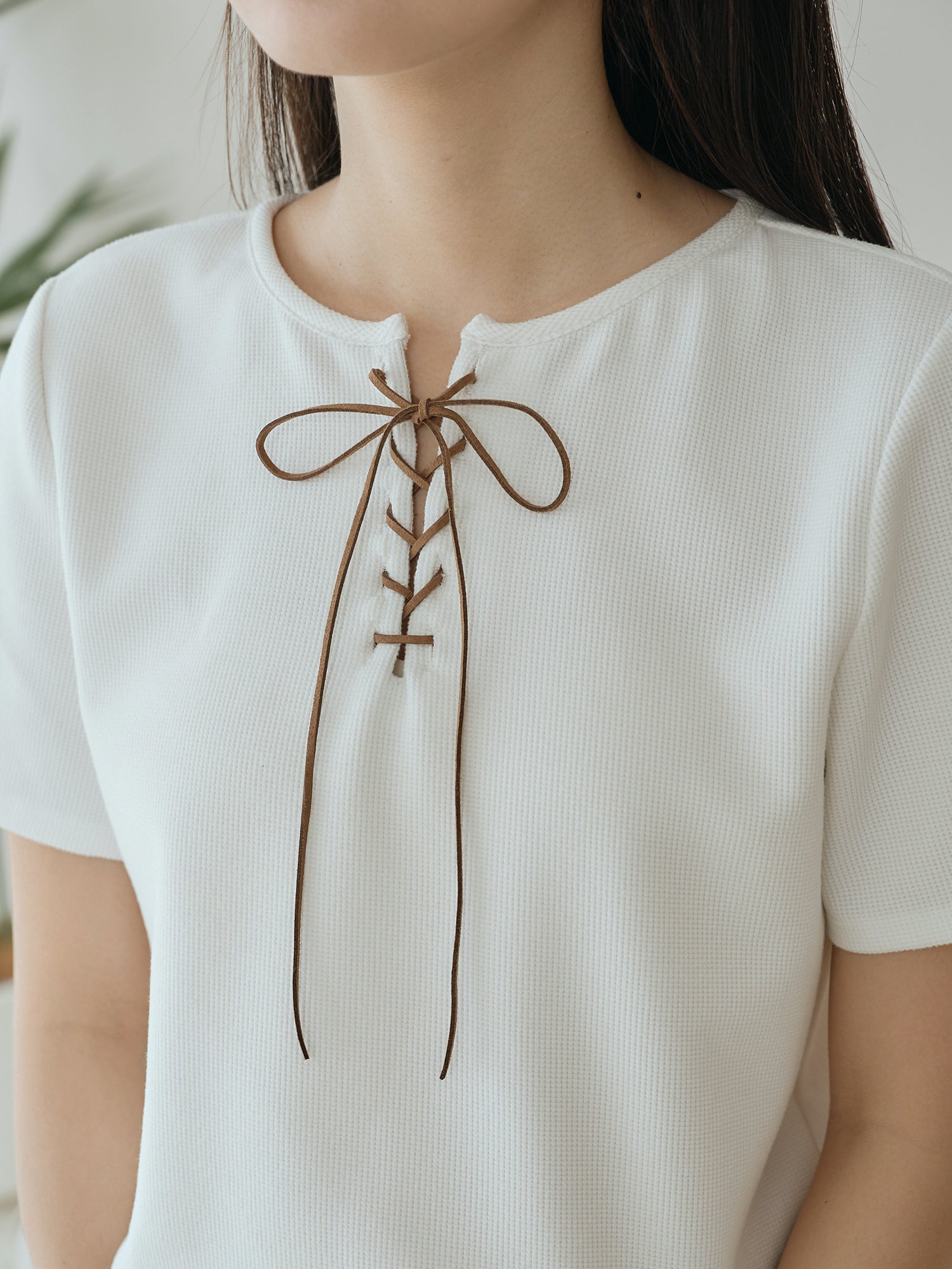 Suede Lace Up Waffle Top