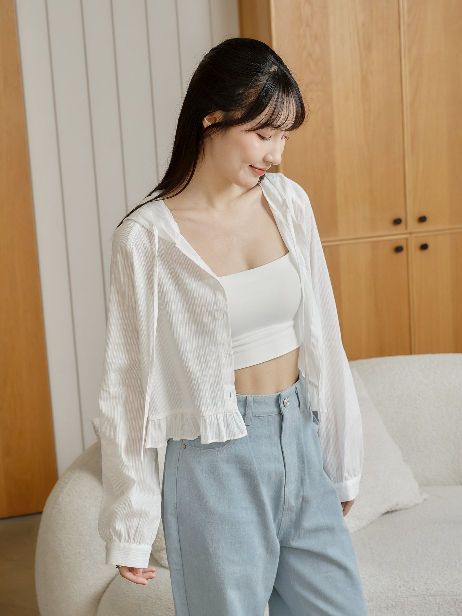 Casual Hooded Button Up Blouse