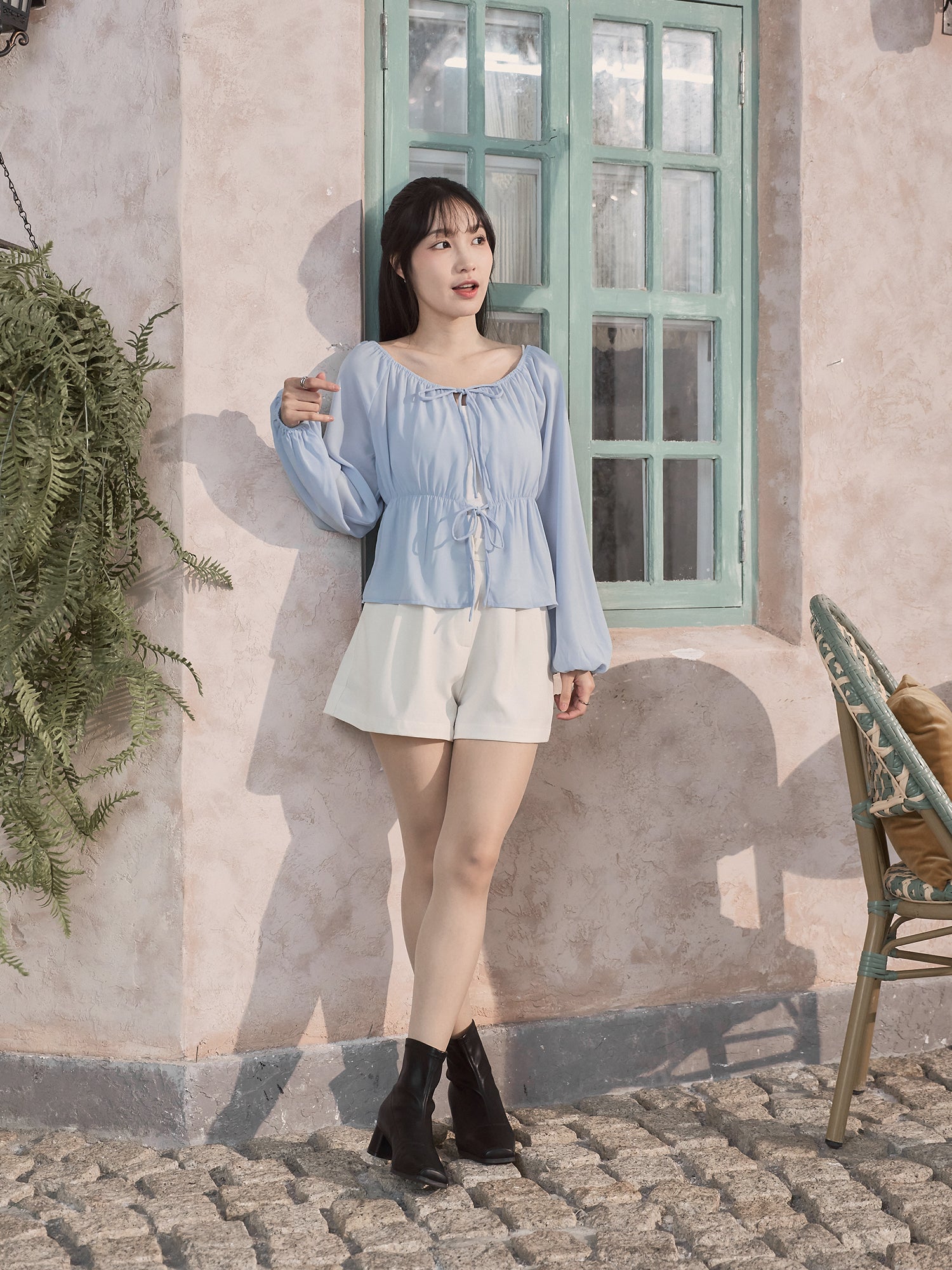 兩穿雪紡綁帶上衣