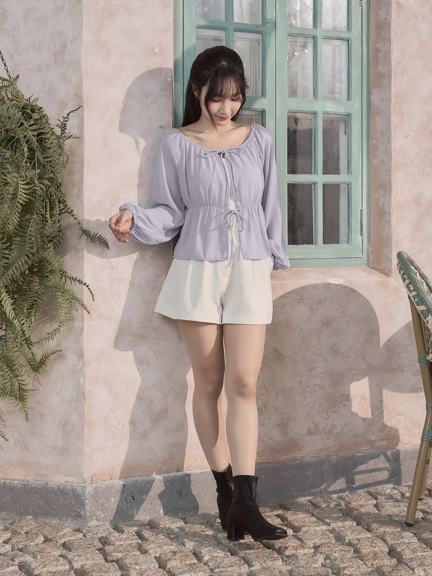兩穿雪紡綁帶上衣