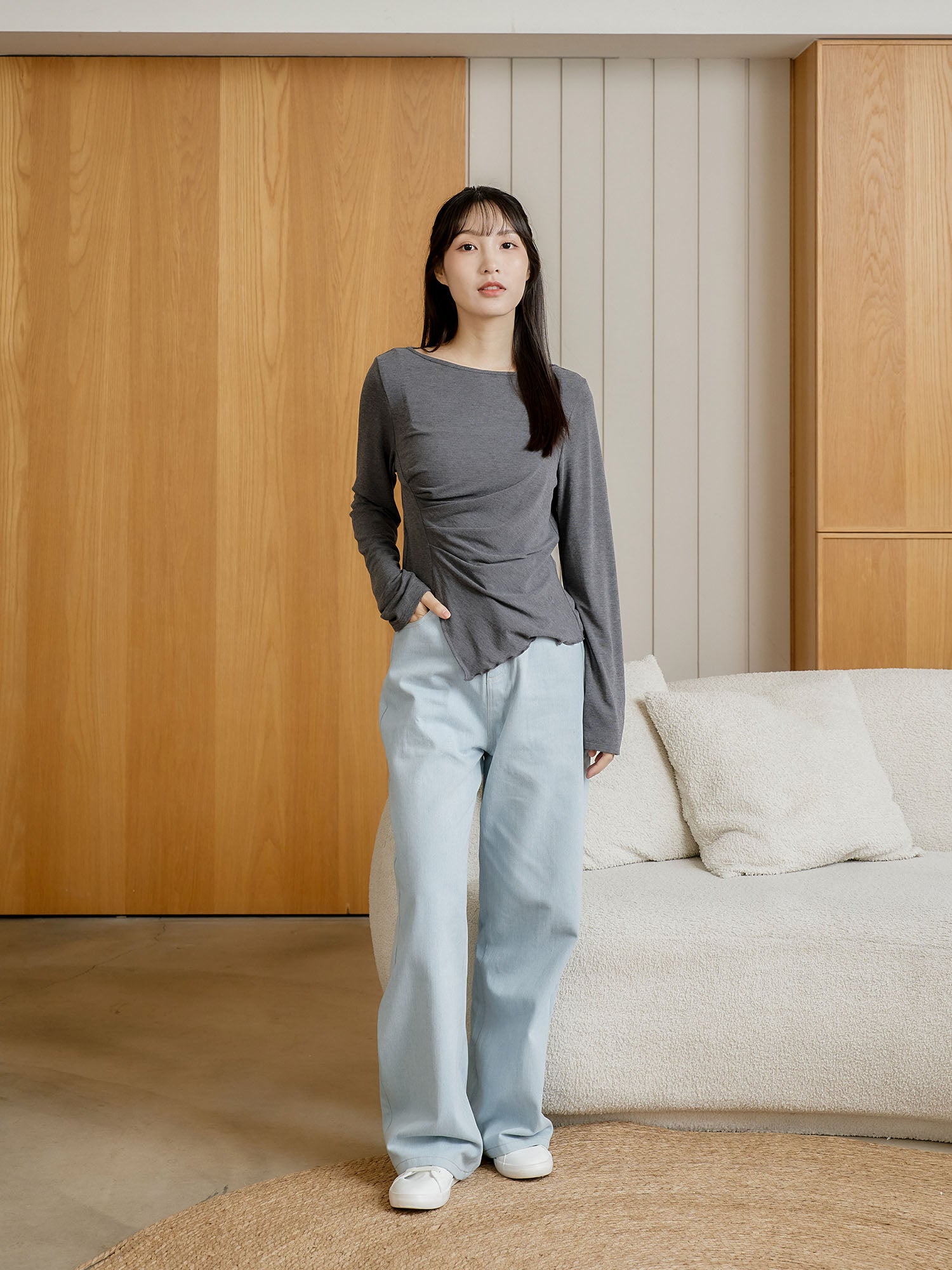 Feminine Asymmetric Pleated Drape Top