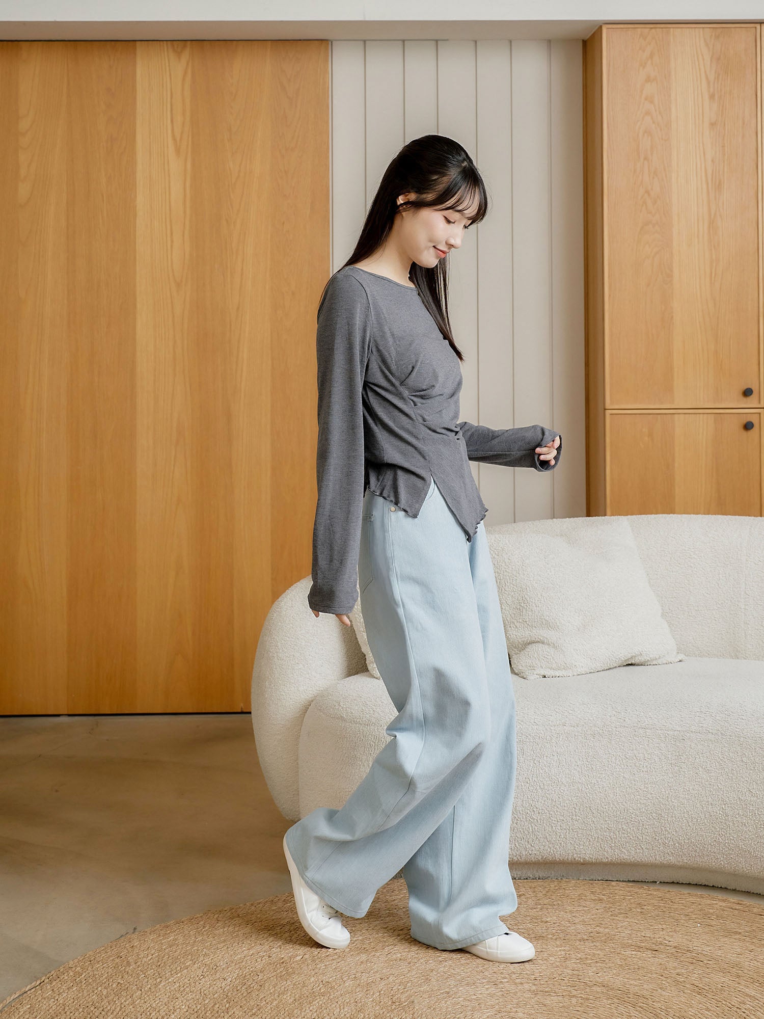 Feminine Asymmetric Pleated Drape Top