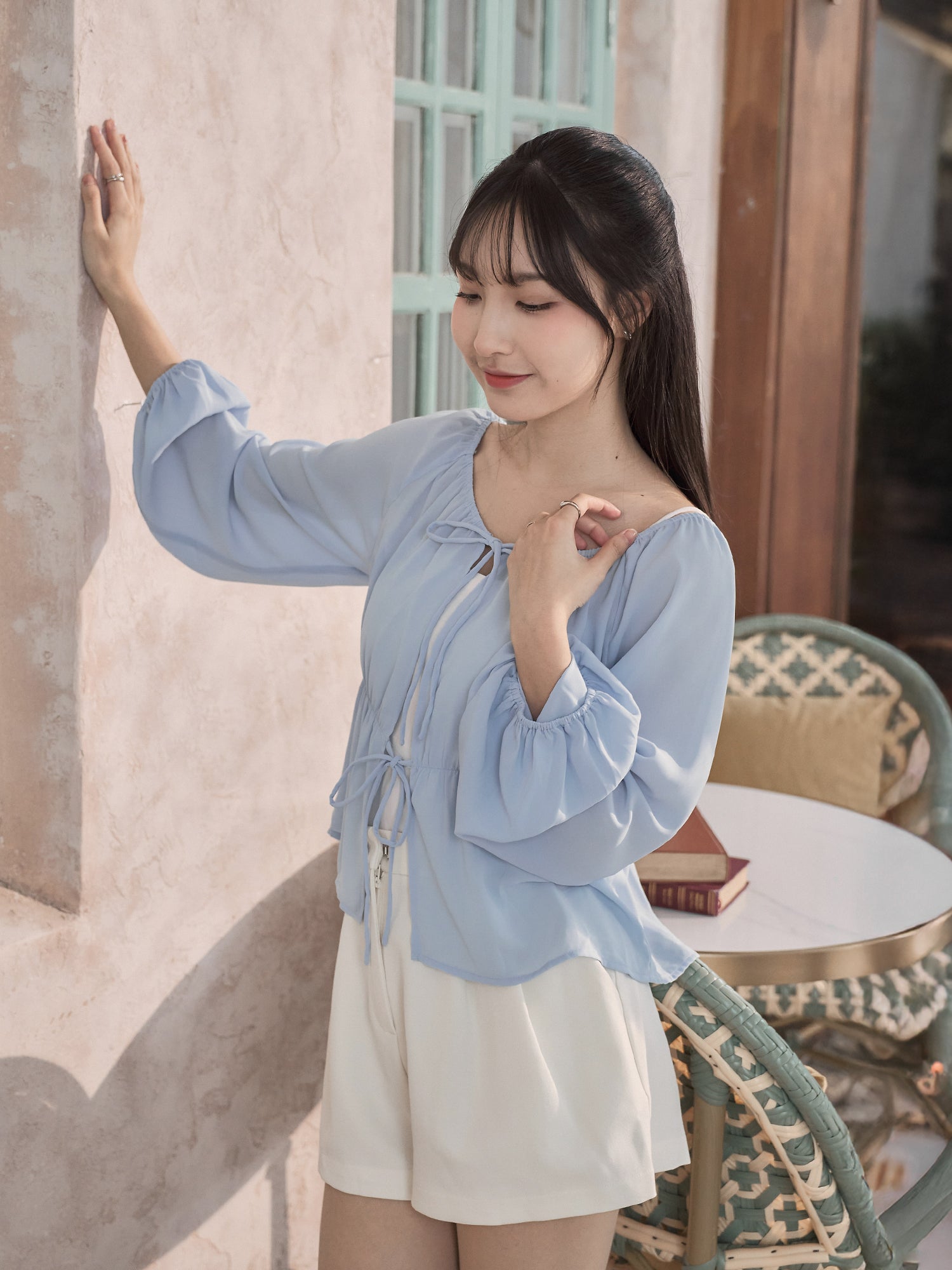兩穿雪紡綁帶上衣