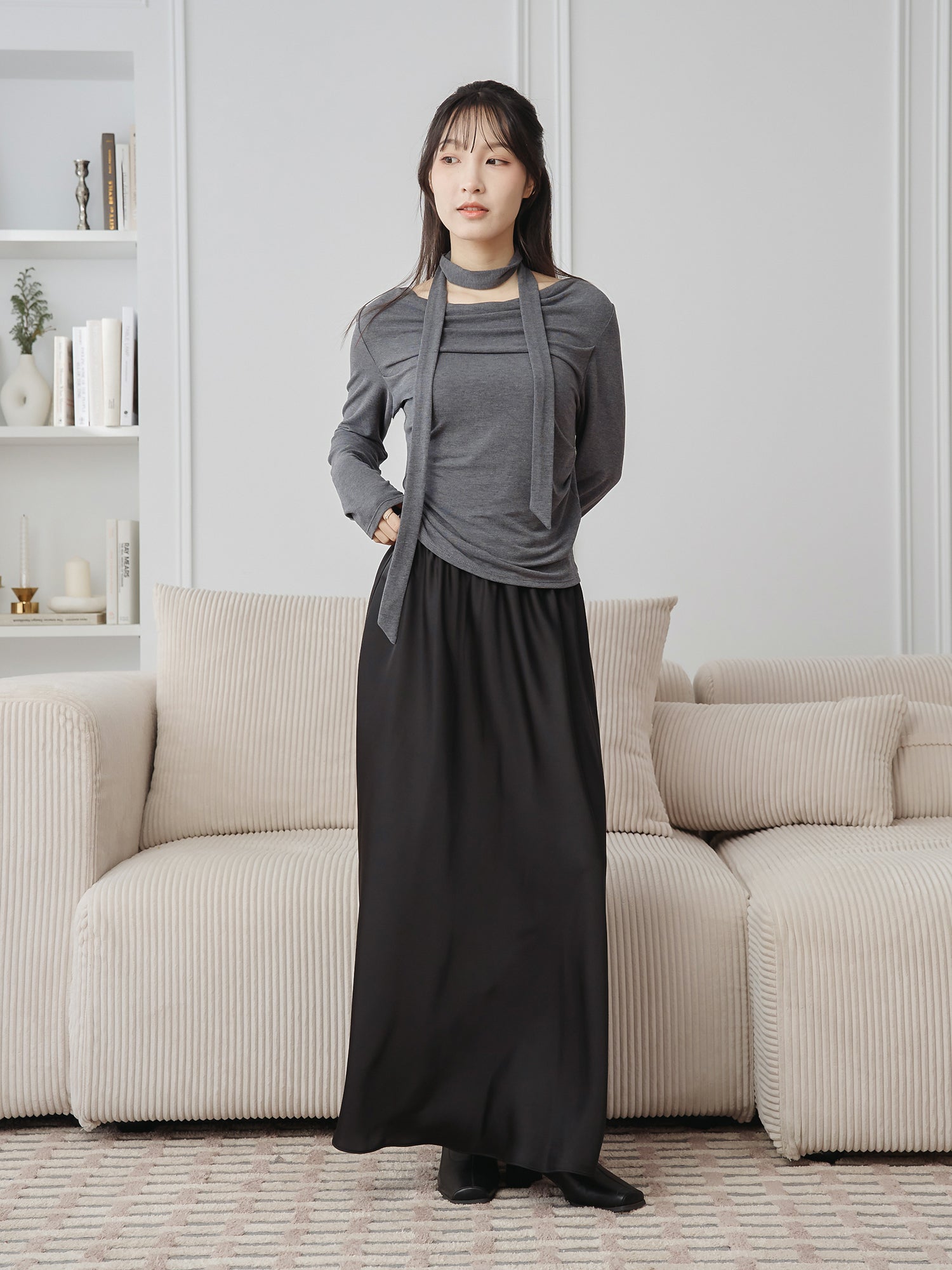 Cowl Neck Top With Scarf