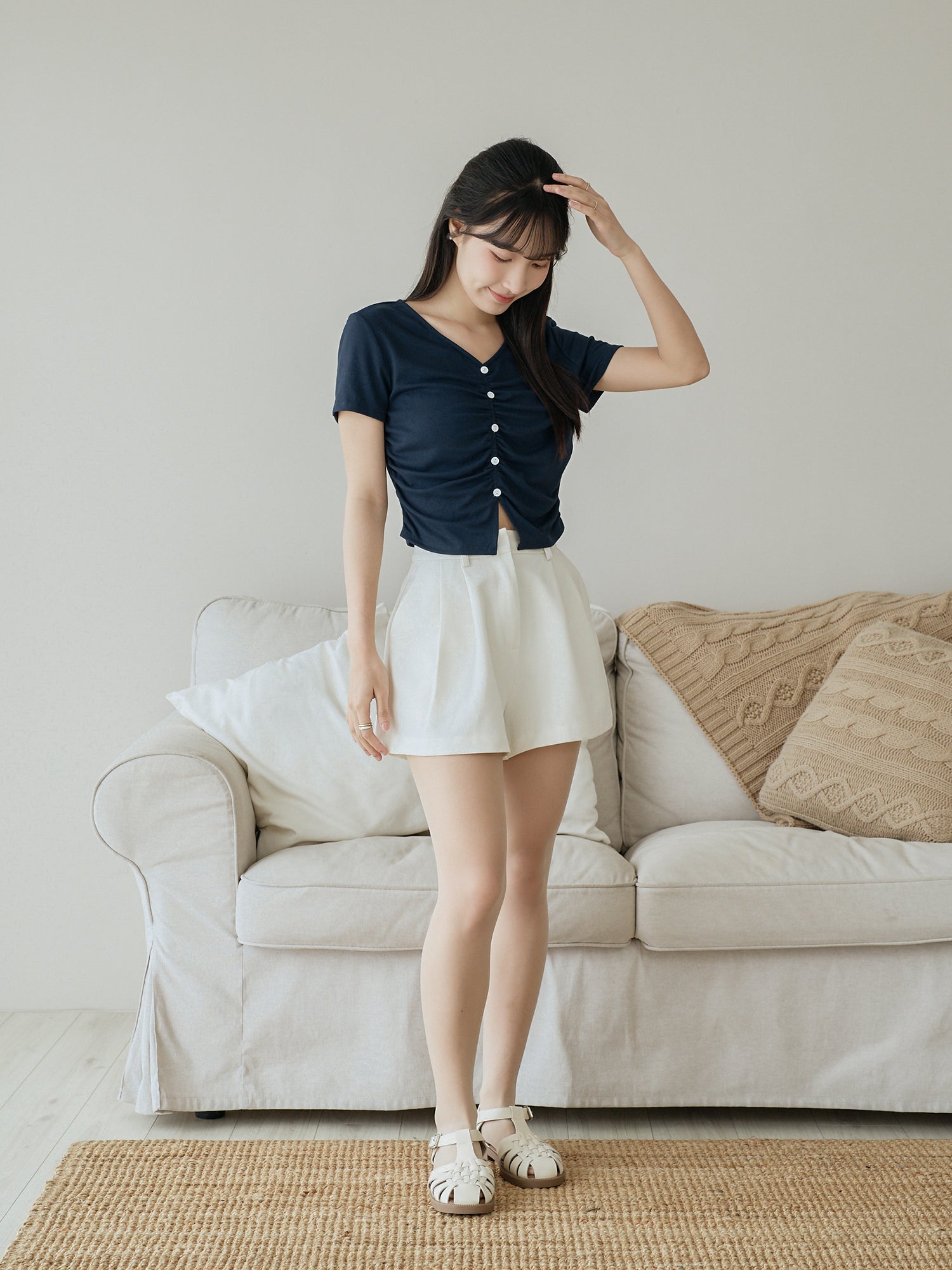 Front Gather Buttoned Top