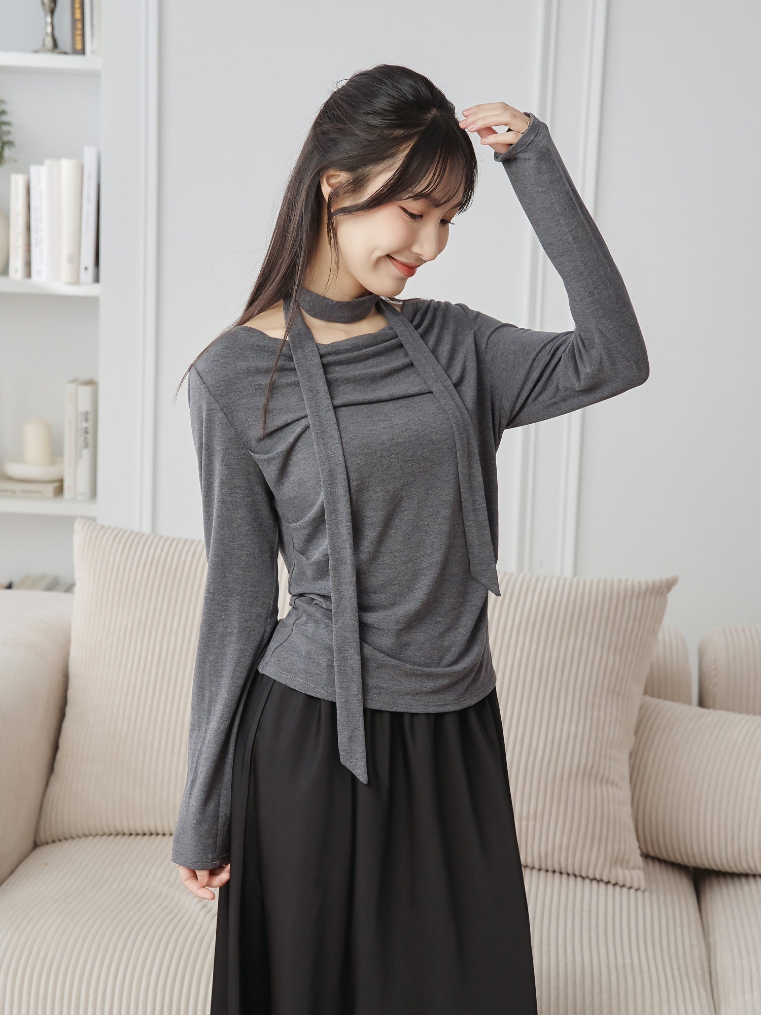 Cowl Neck Top With Scarf