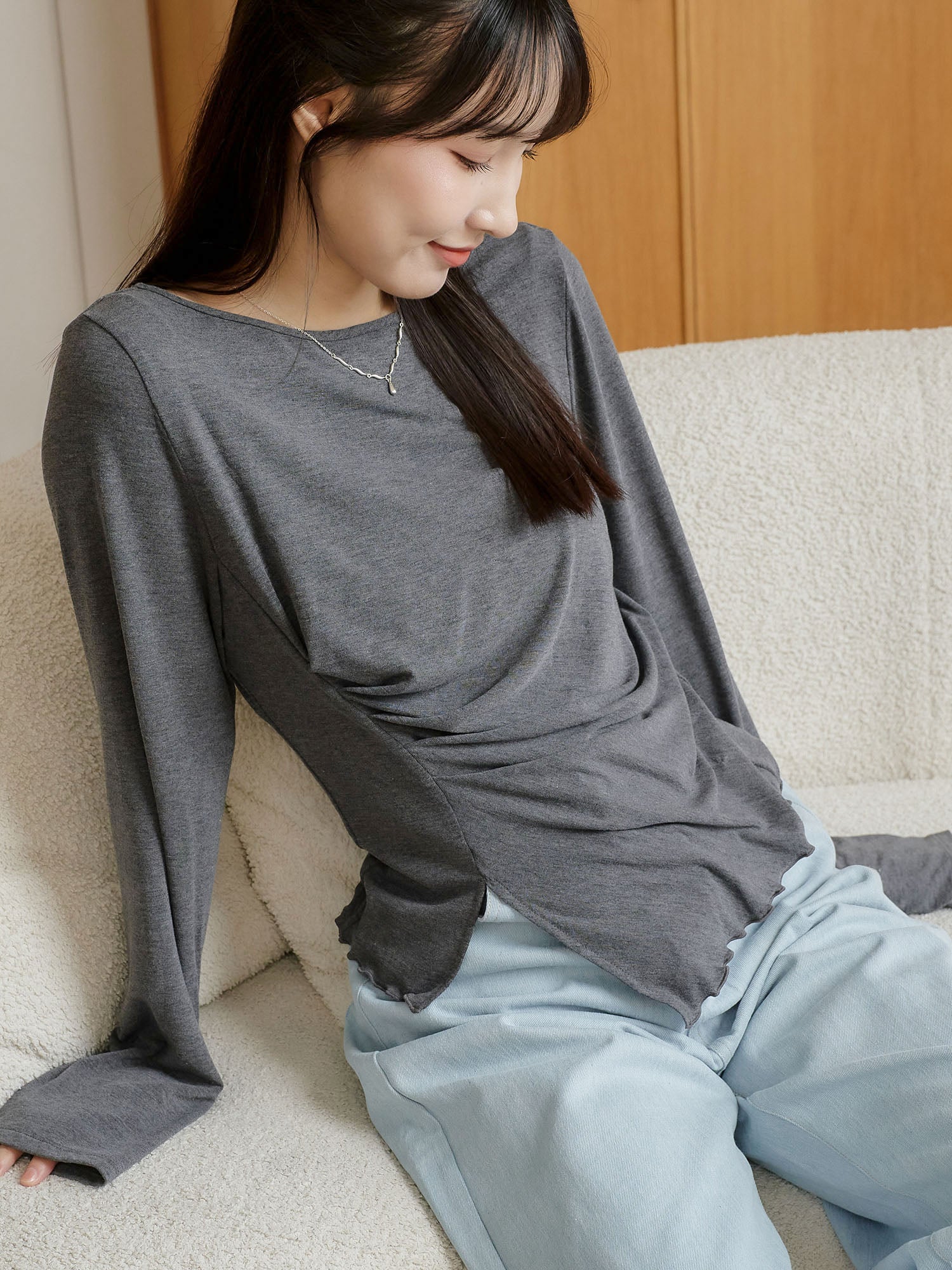 Feminine Asymmetric Pleated Drape Top