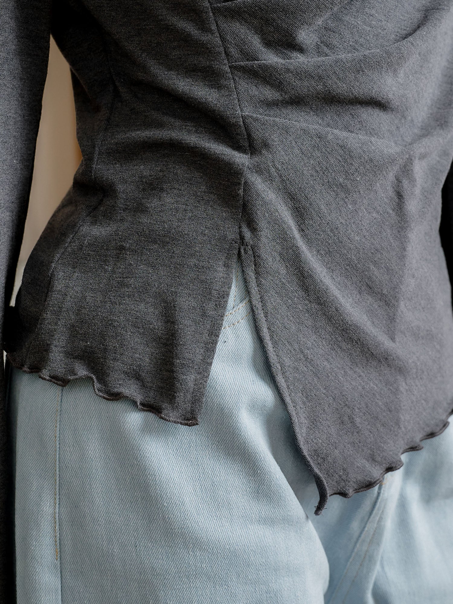 Feminine Asymmetric Pleated Drape Top