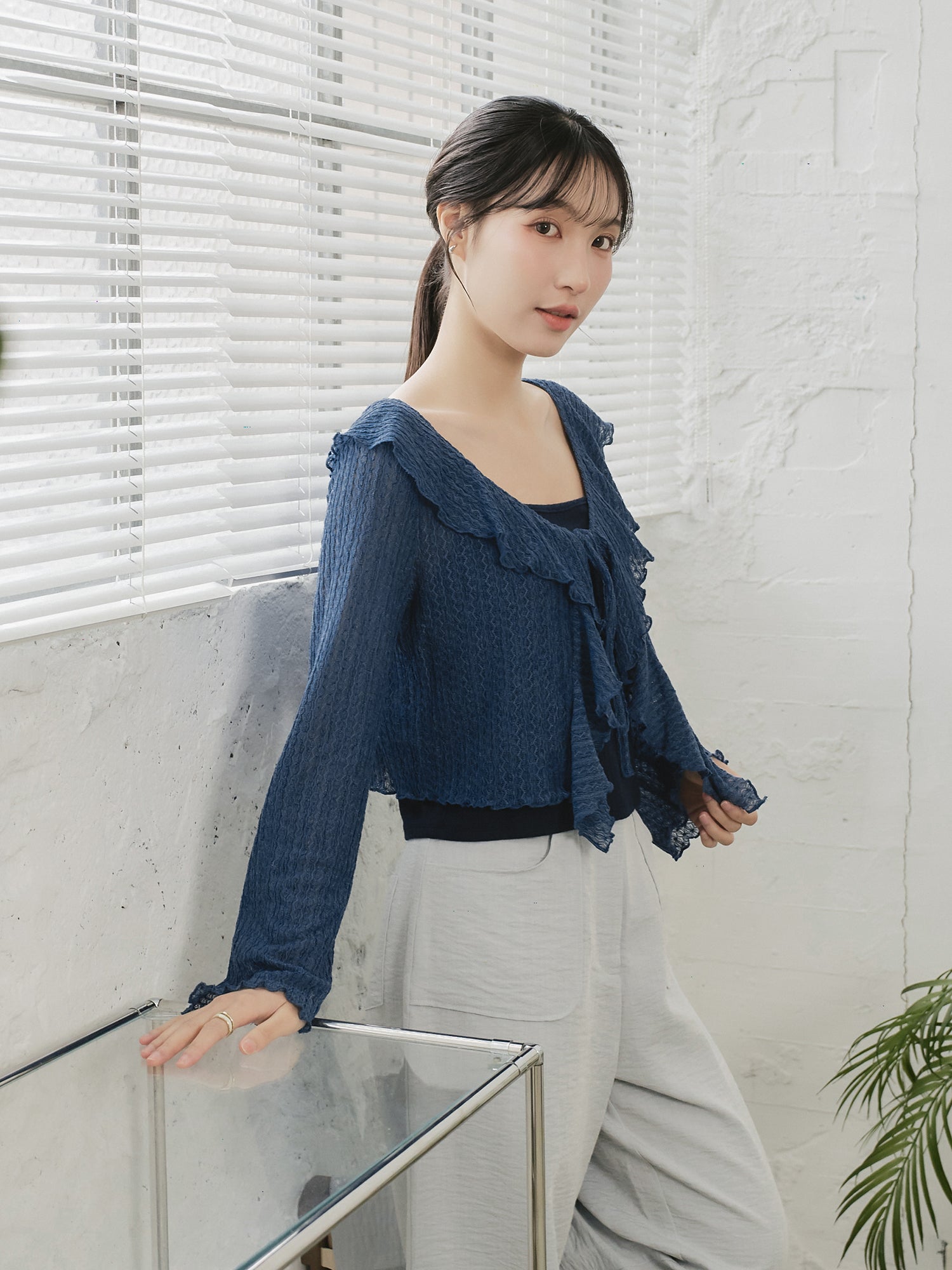 Ruffle Tie Detail Lace Outer