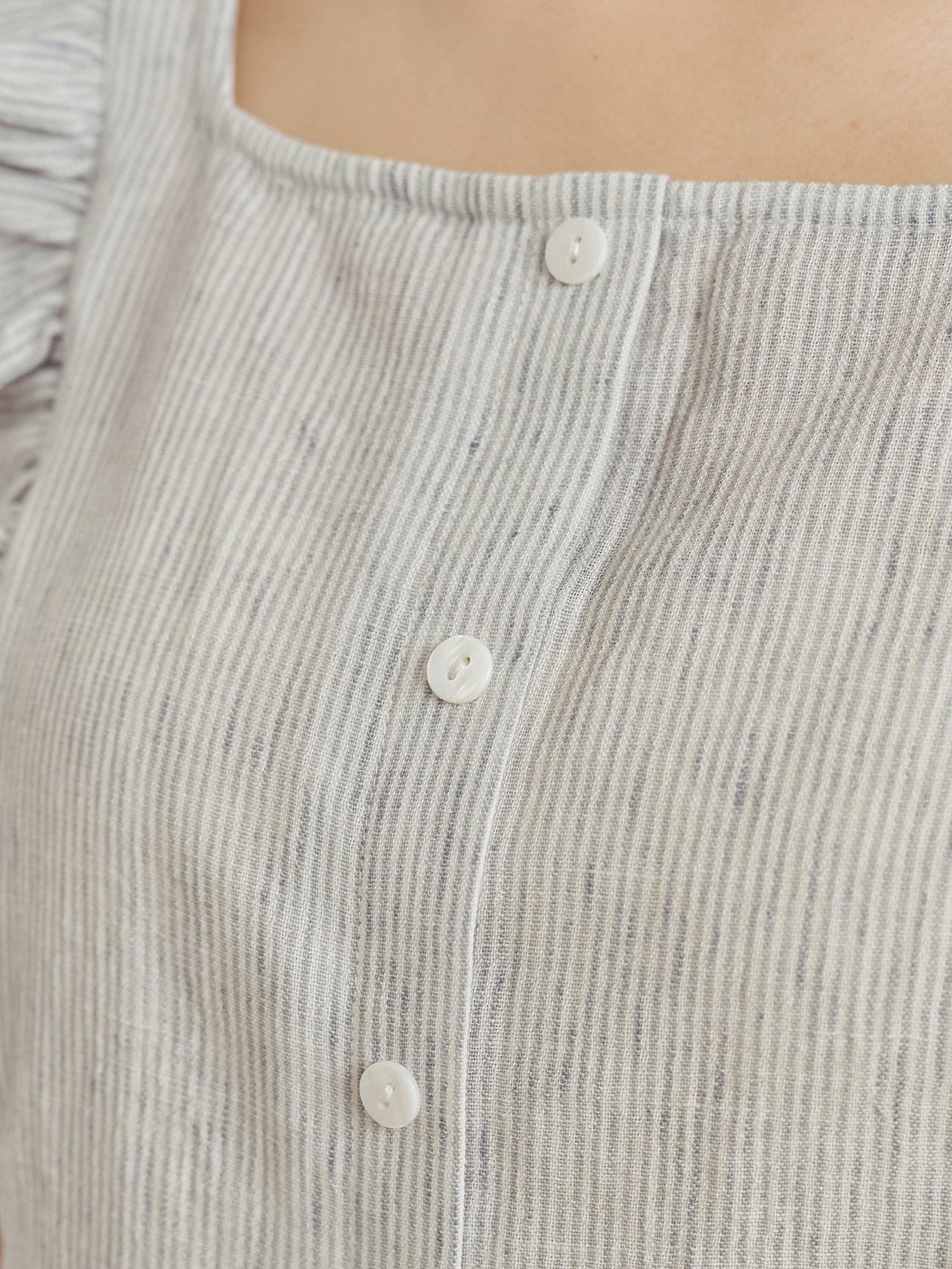 條紋棉麻荷葉邊背心