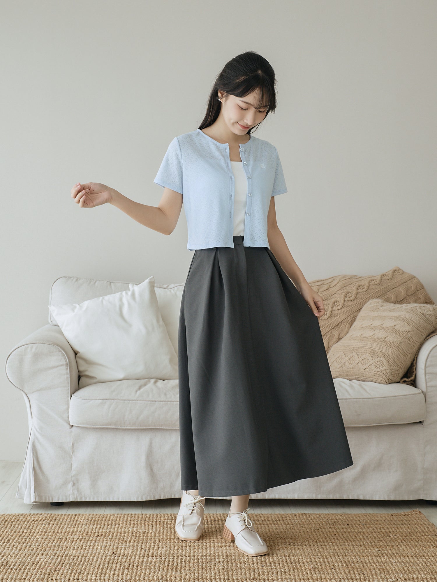 Heart Pointelle Buttoned Top