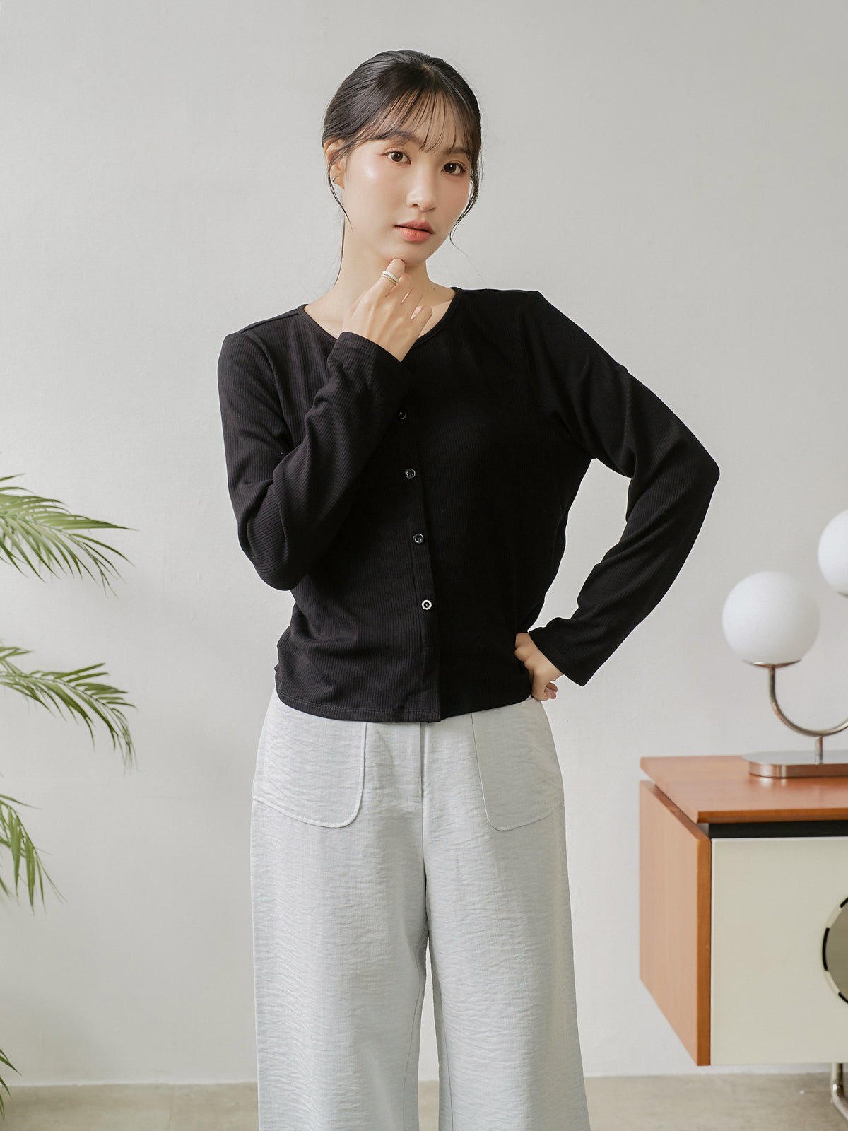 Side Shirring Buttoned Top