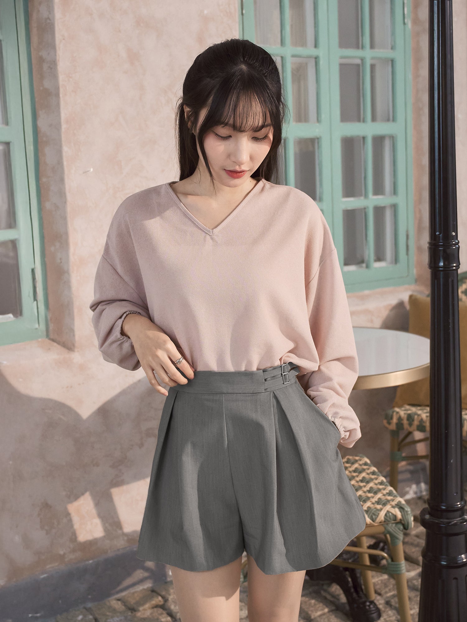 超A字闊腿短西褲