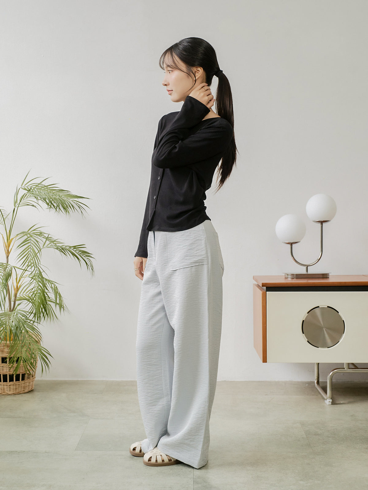 Side Shirring Buttoned Top