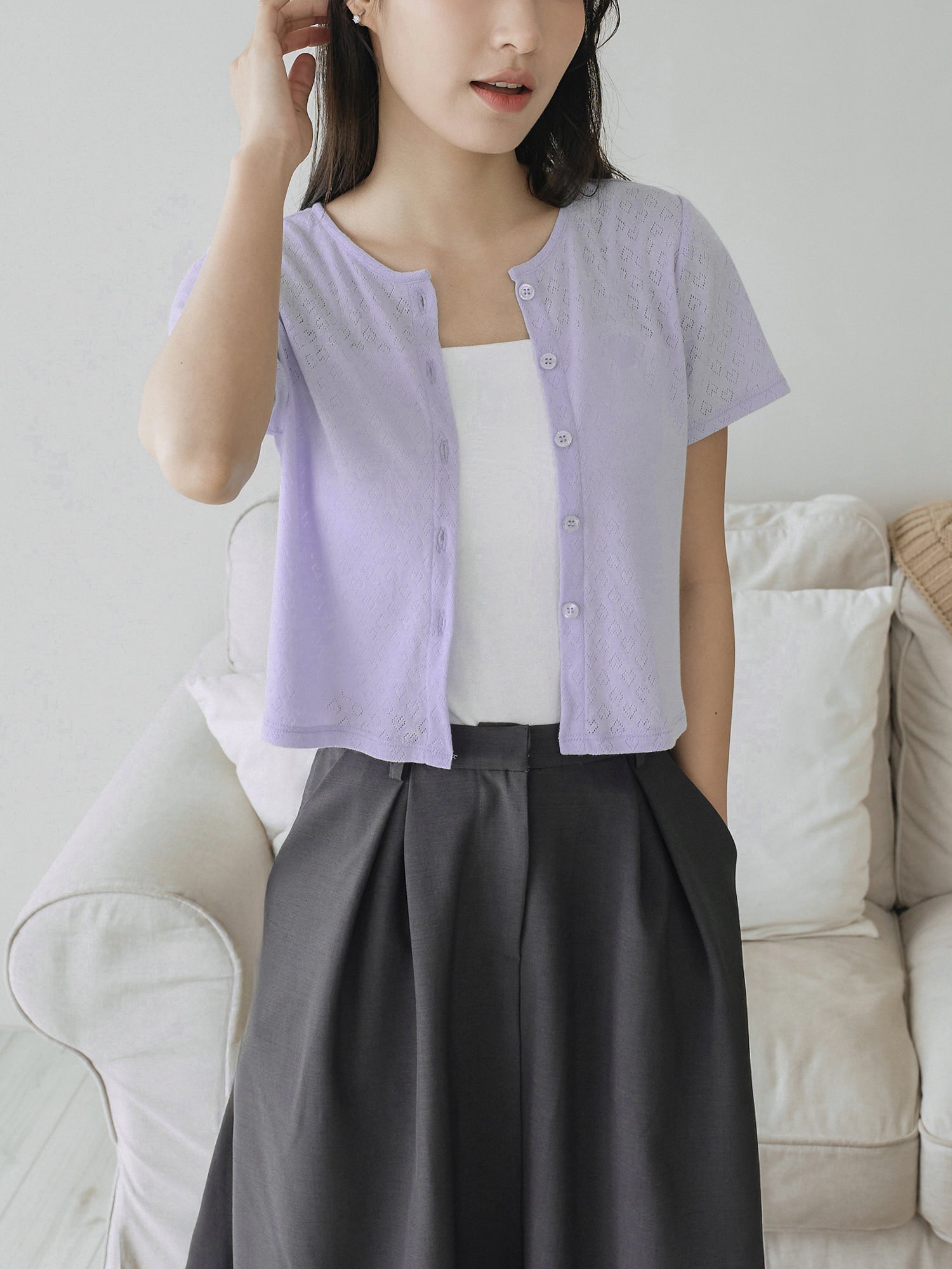 Heart Pointelle Buttoned Top