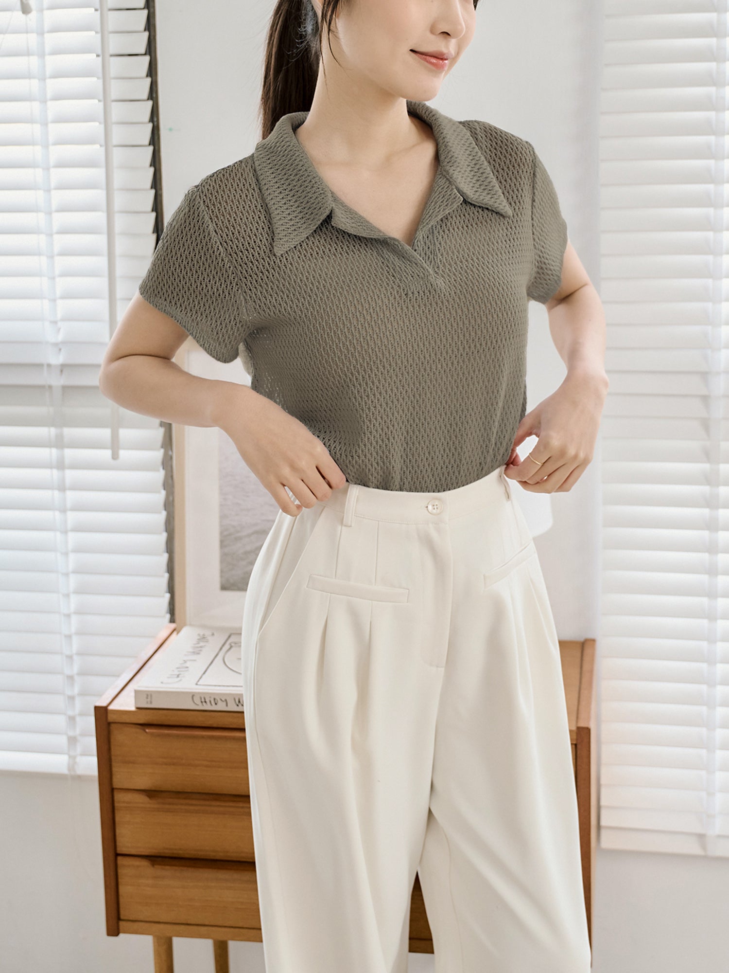 Open Collar Knit Top