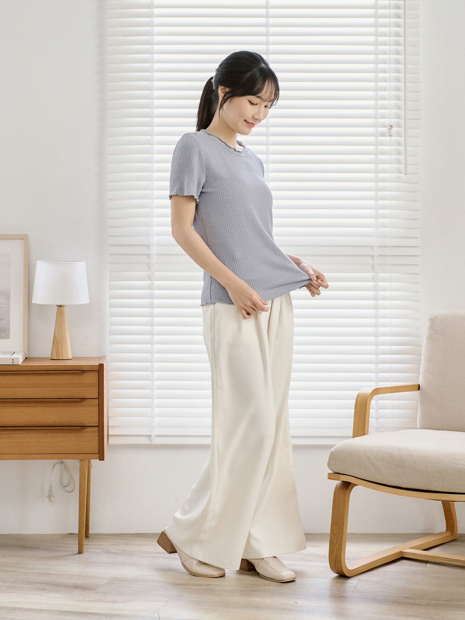 Textured Babylock Short Sleeve Top