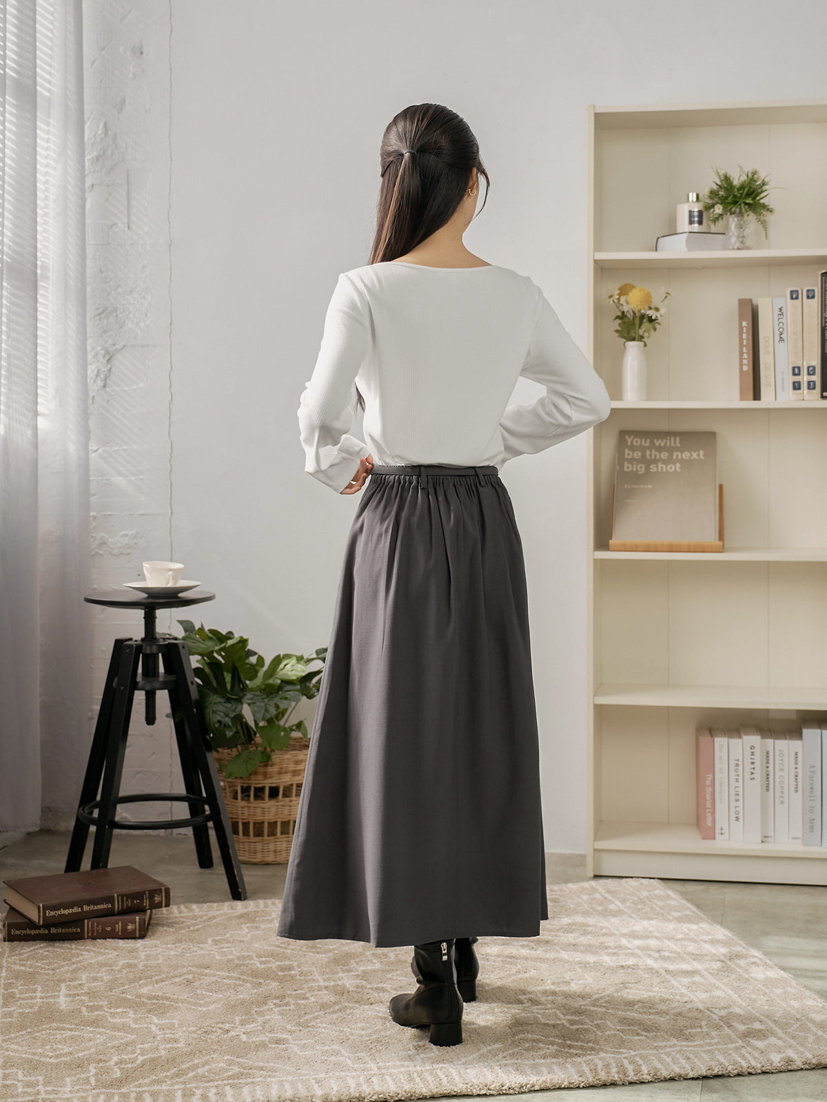 Pleated Midi Skirt With Belt