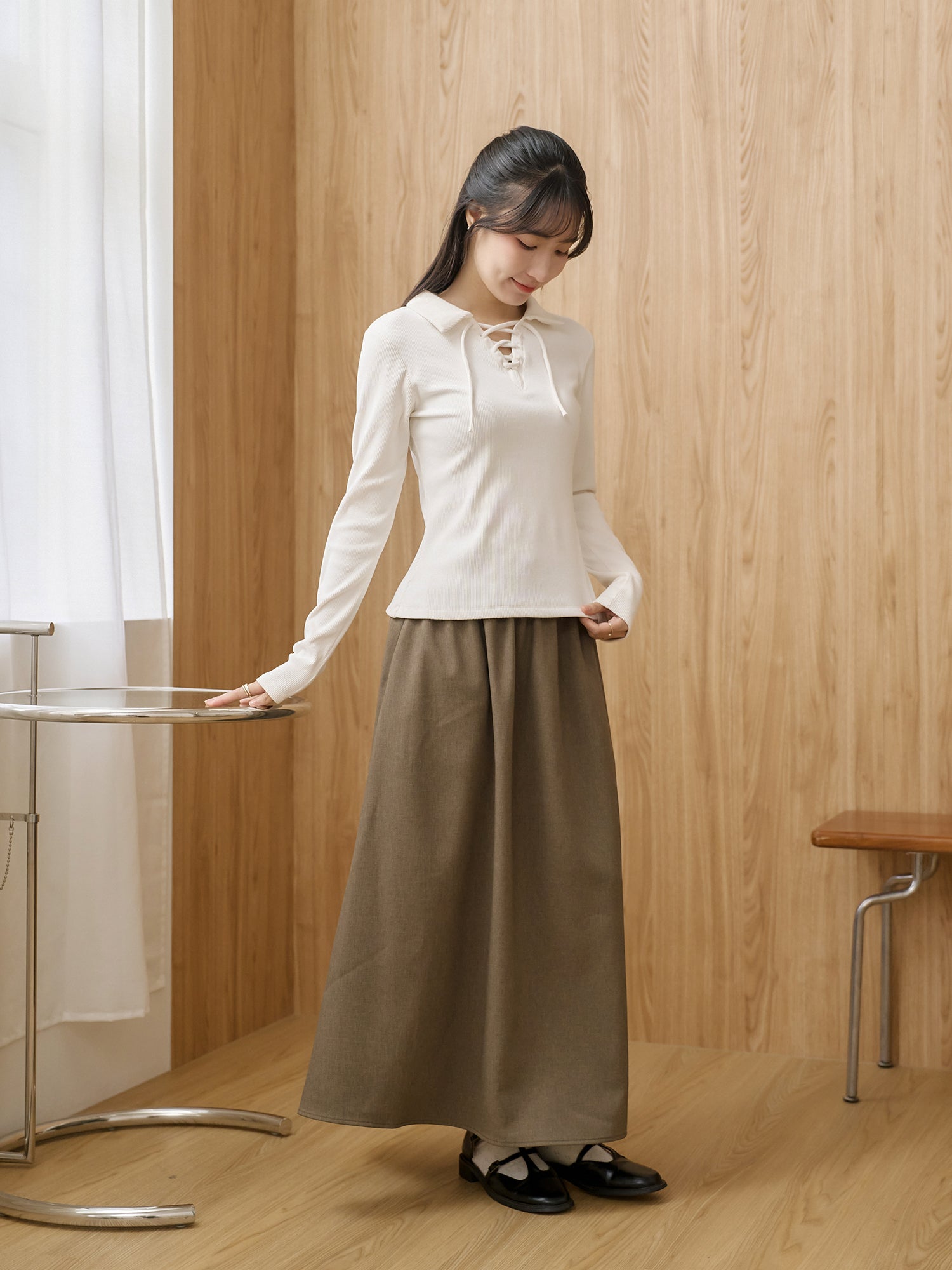 Lace Up Collared Top