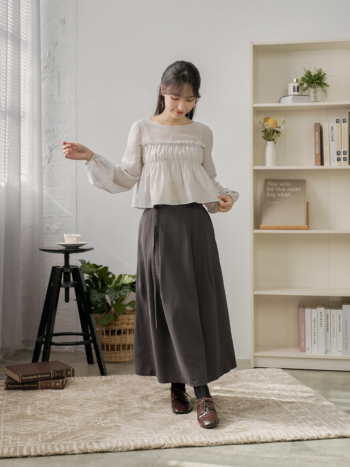Pleated Midi Skirt With Belt