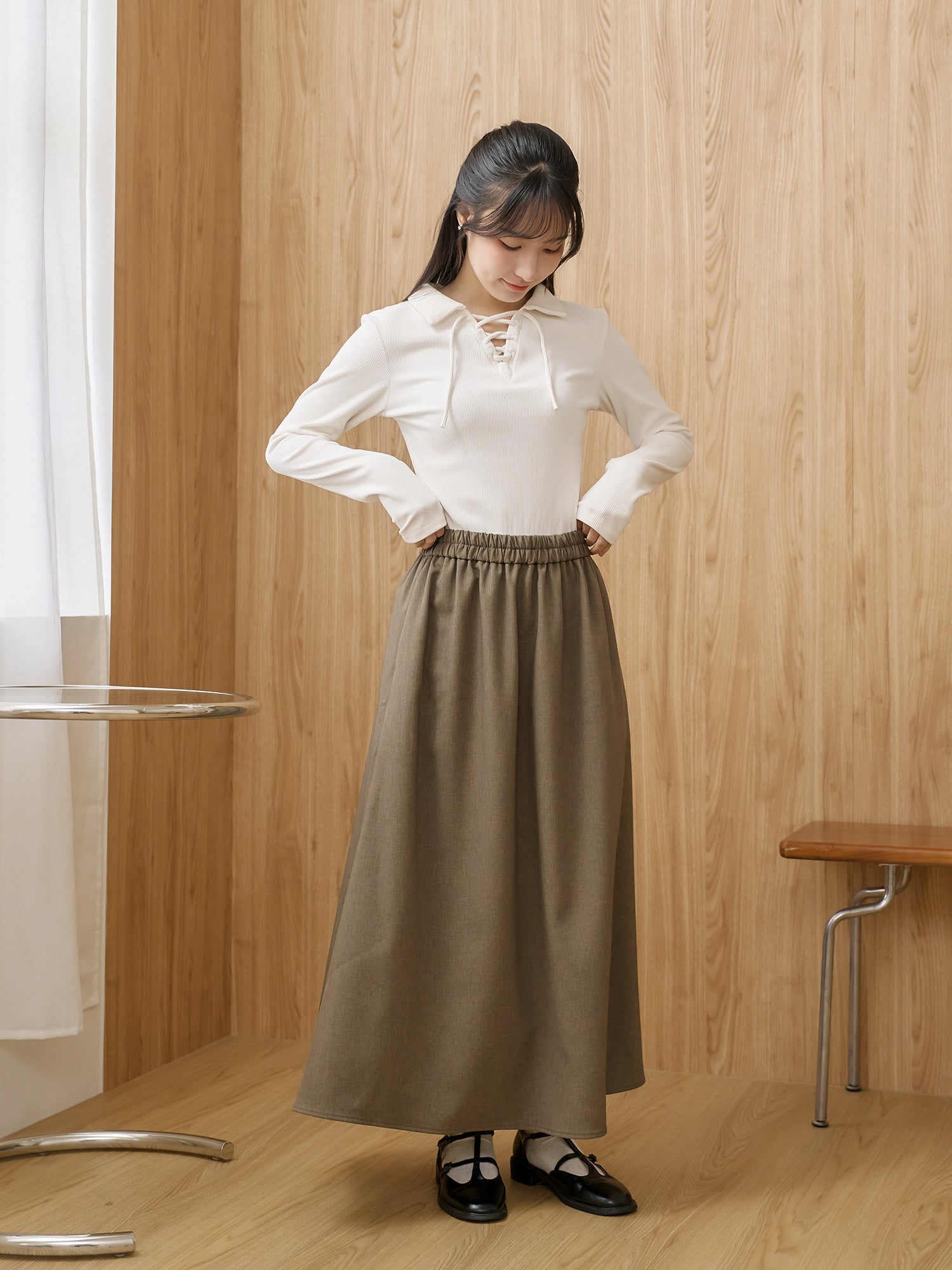 Lace Up Collared Top