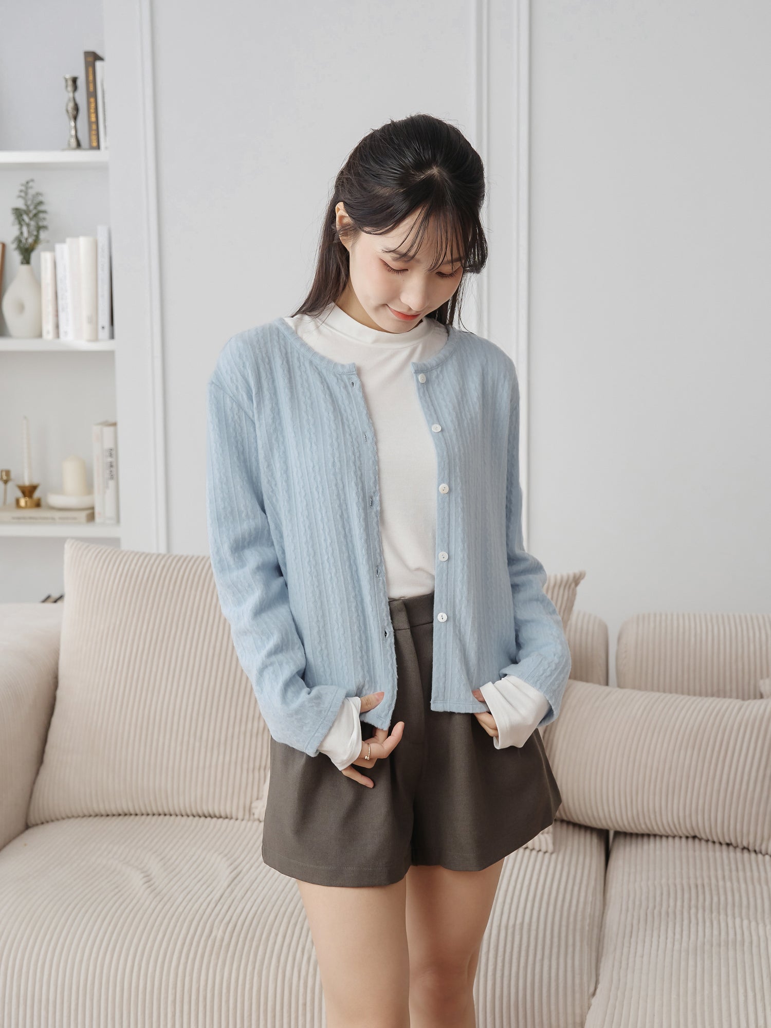 磨毛麻花針織上衣